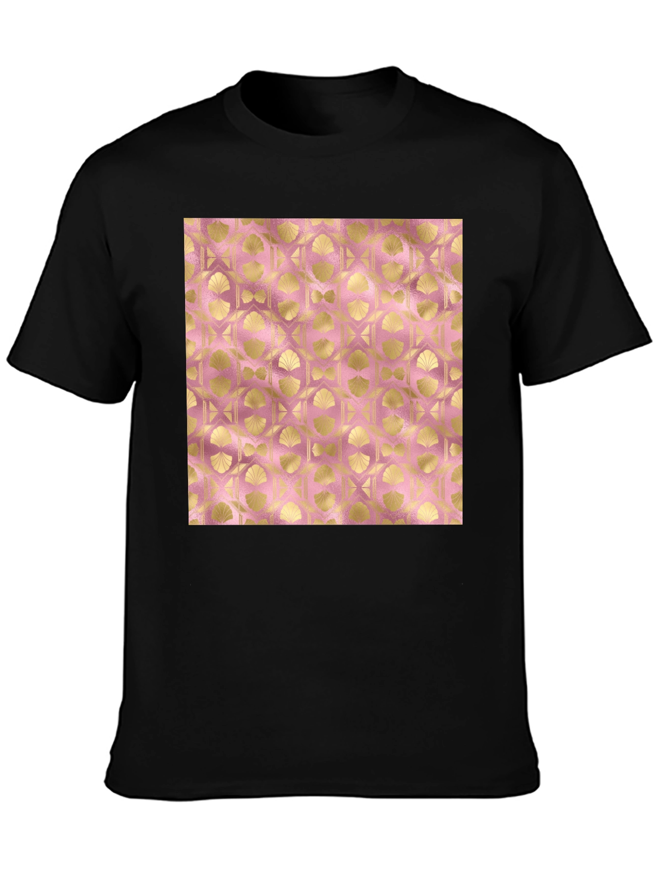 Gold Art Deco Pattern Black T-Shirt