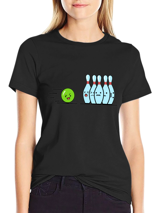 Bowling Strike Cartoon Graphic Tee - Black