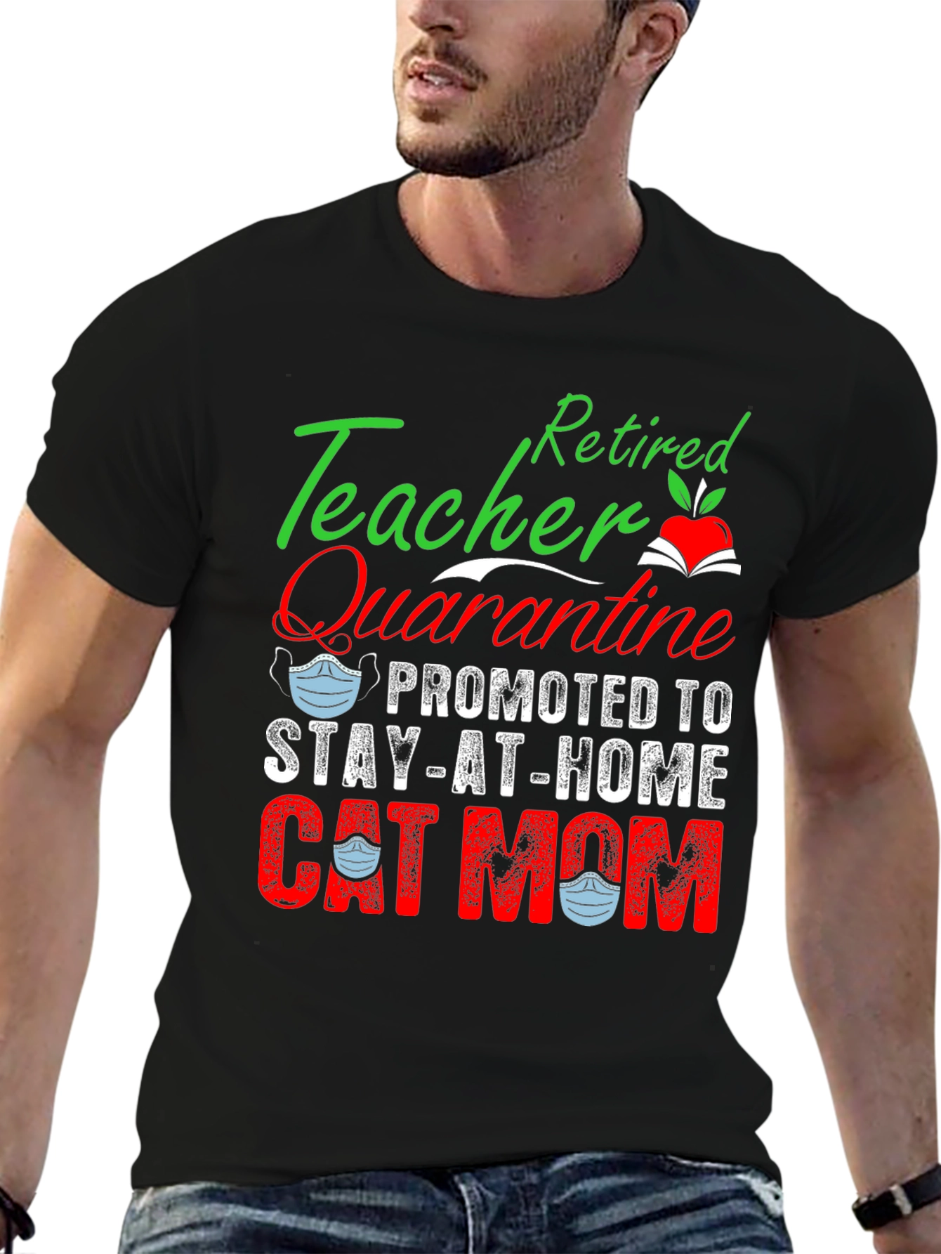 Retired Teacher Quarantine Cat Mom T-Shirt