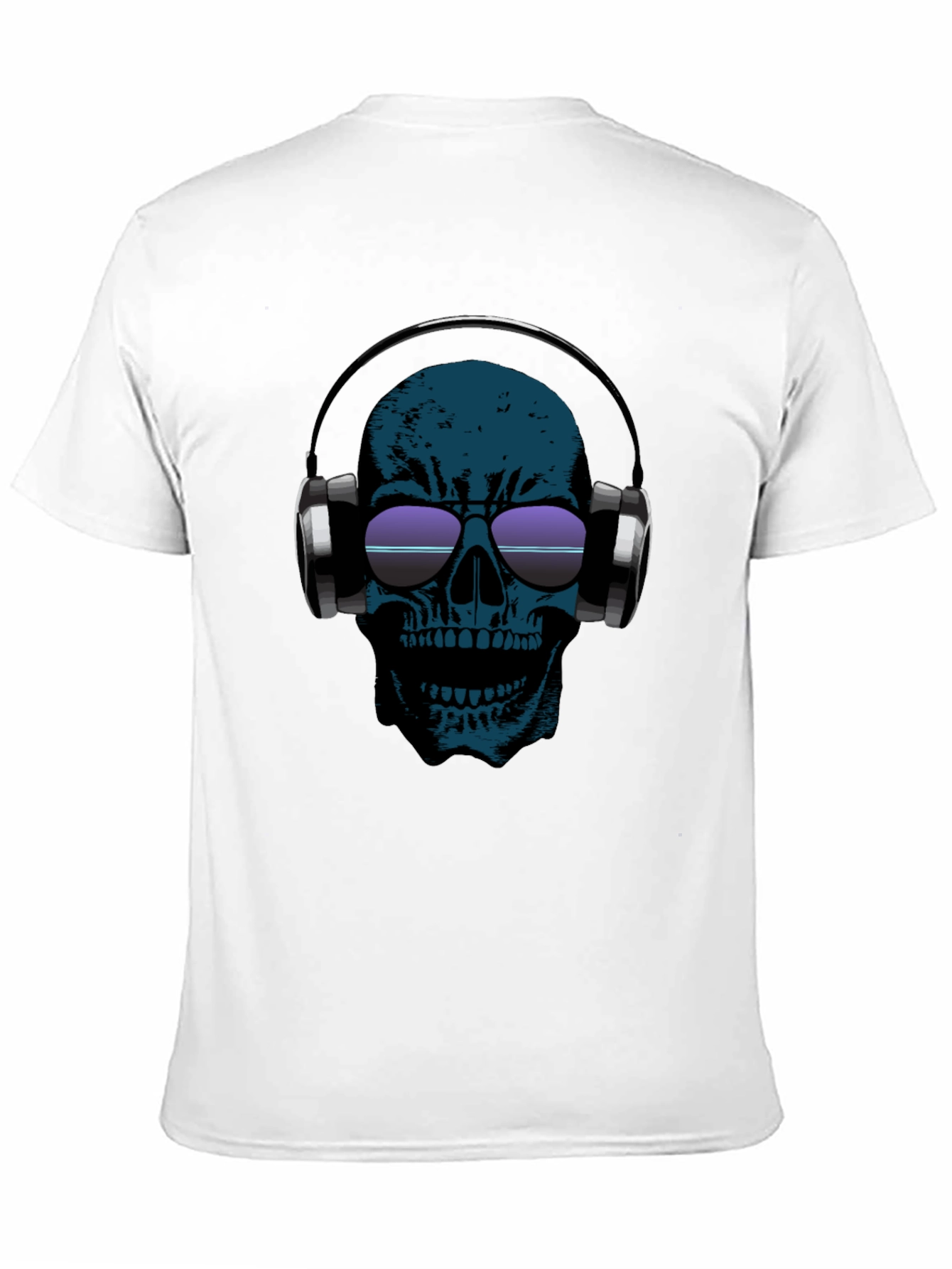 Skull Headphones Graphic Tee - Black Cotton Casual T-Shirt