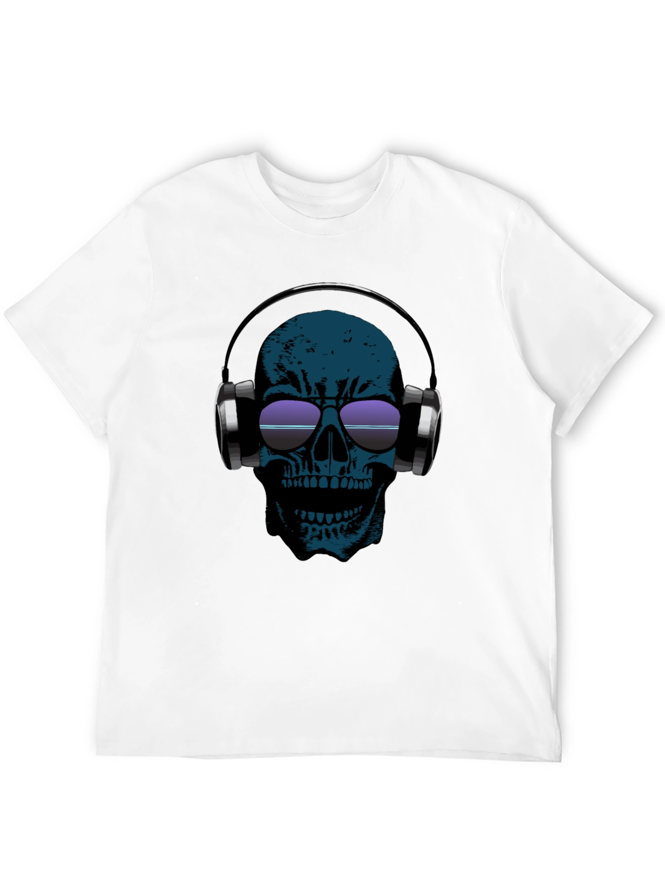 Skull Headphones Graphic Tee - Black Cotton Casual T-Shirt