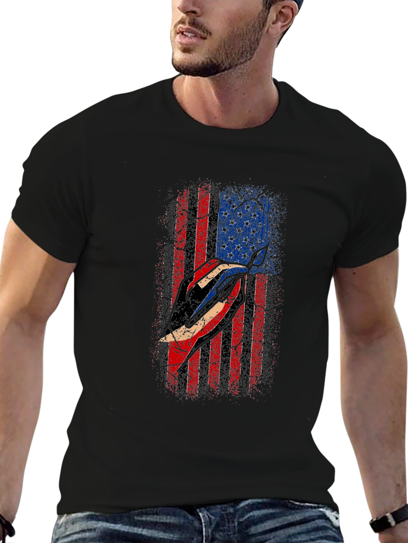 American Flag Marlin Black T-Shirt