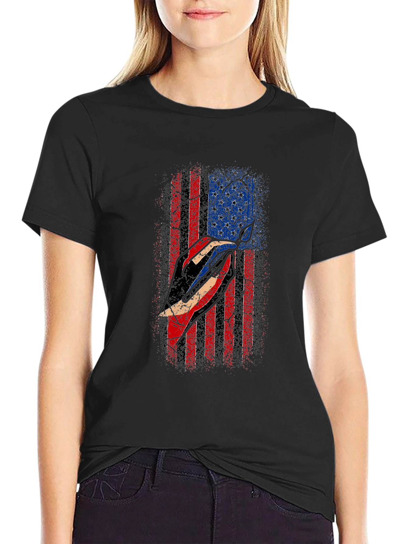 American Flag Marlin Black T-Shirt