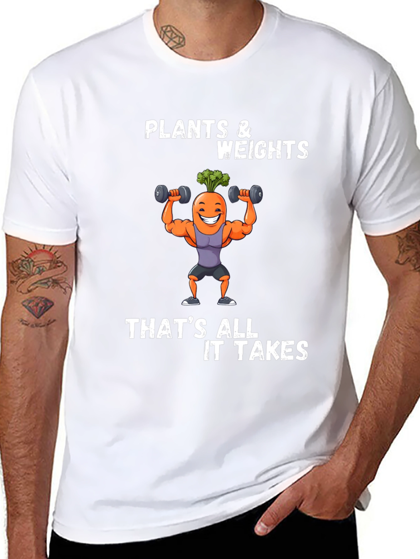 Plants and Weights T-Shirt - Funny Fitness Carrot Tee