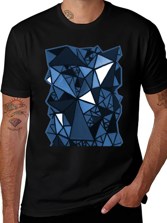 Abstract Geometric Triangle Pattern Black T-Shirt