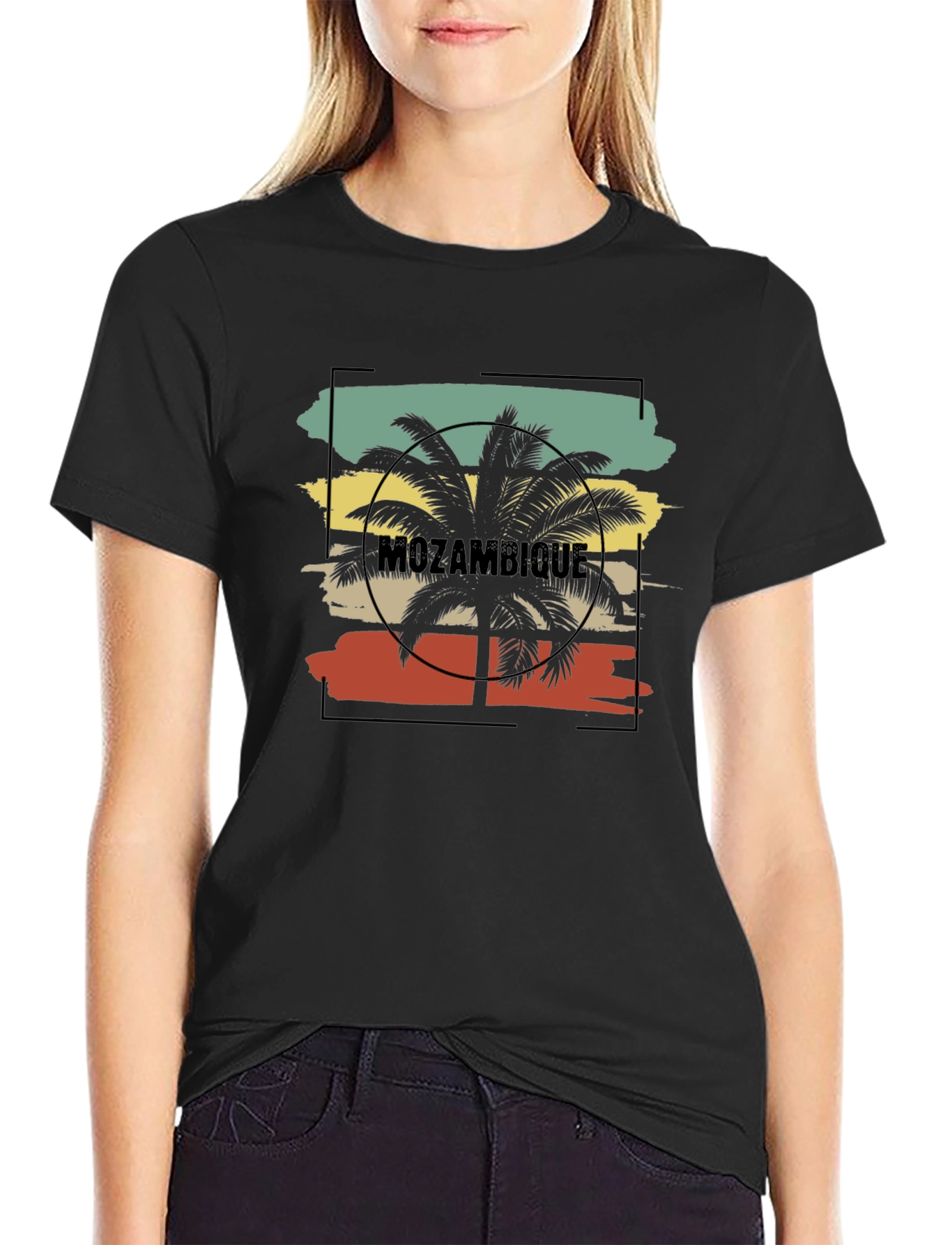 Mozambique Palm Tree Graphic Black T-Shirt