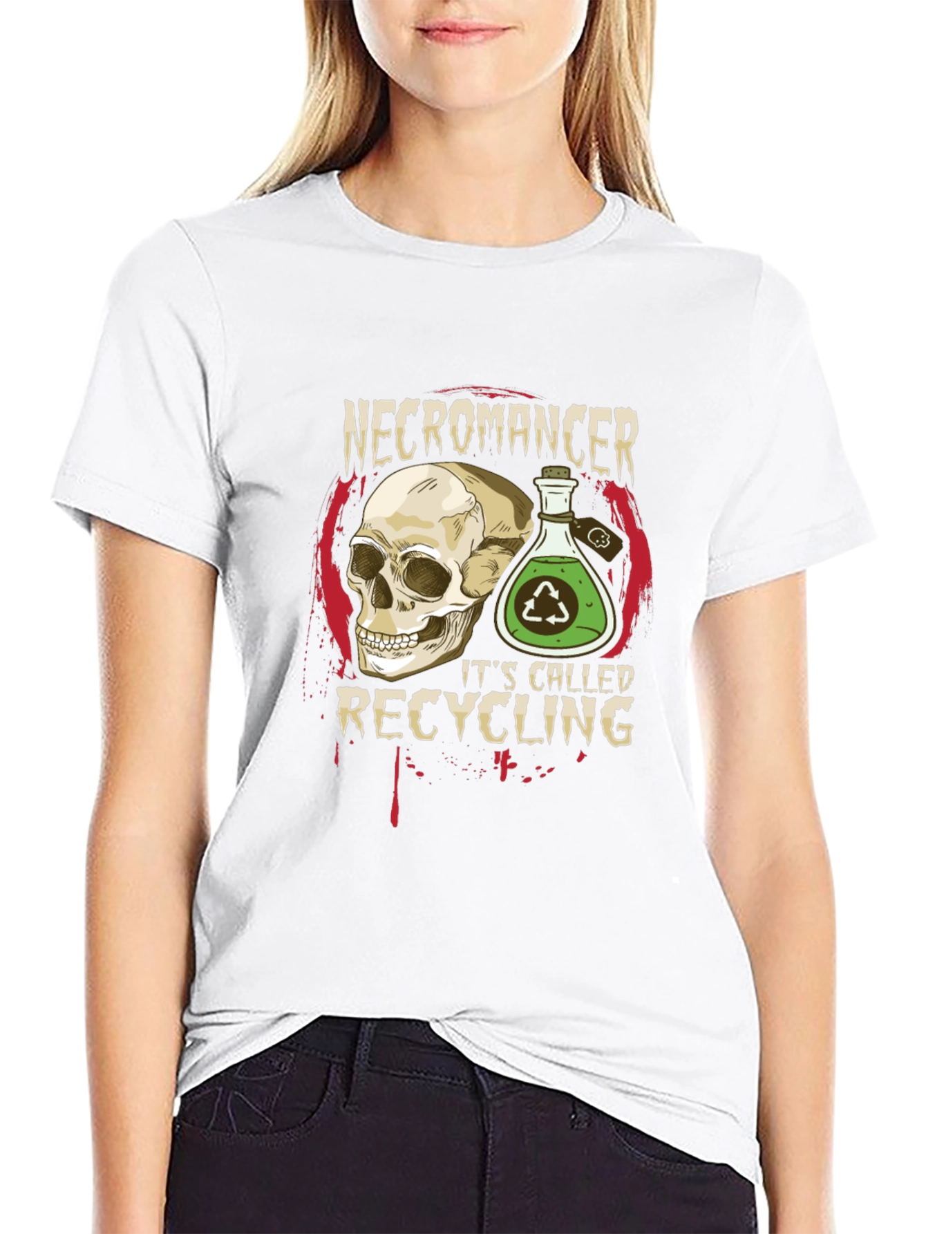 Necromancer Recycling T-Shirt - Skull & Potion Design