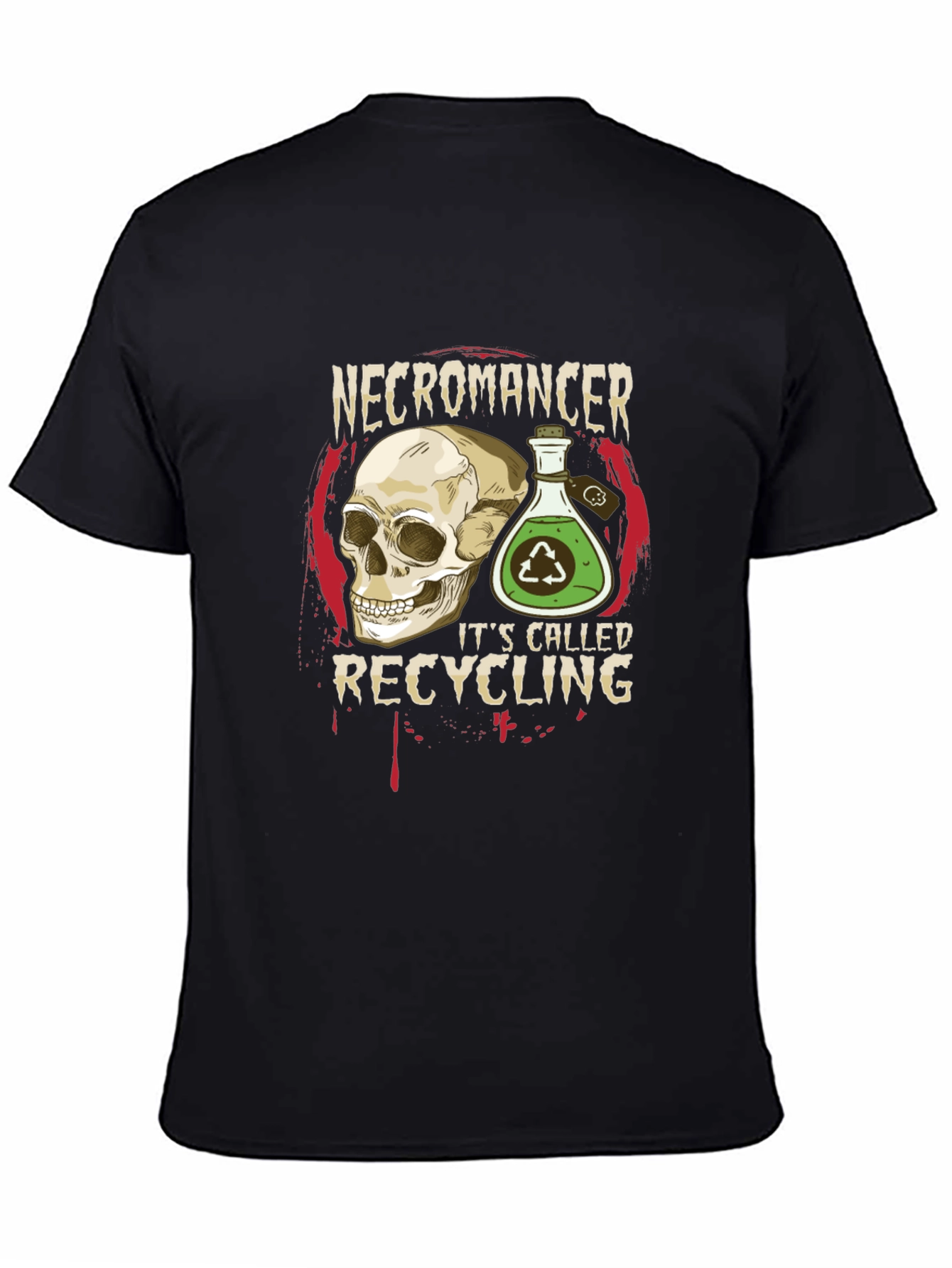 Necromancer Recycling T-Shirt - Skull & Potion Design