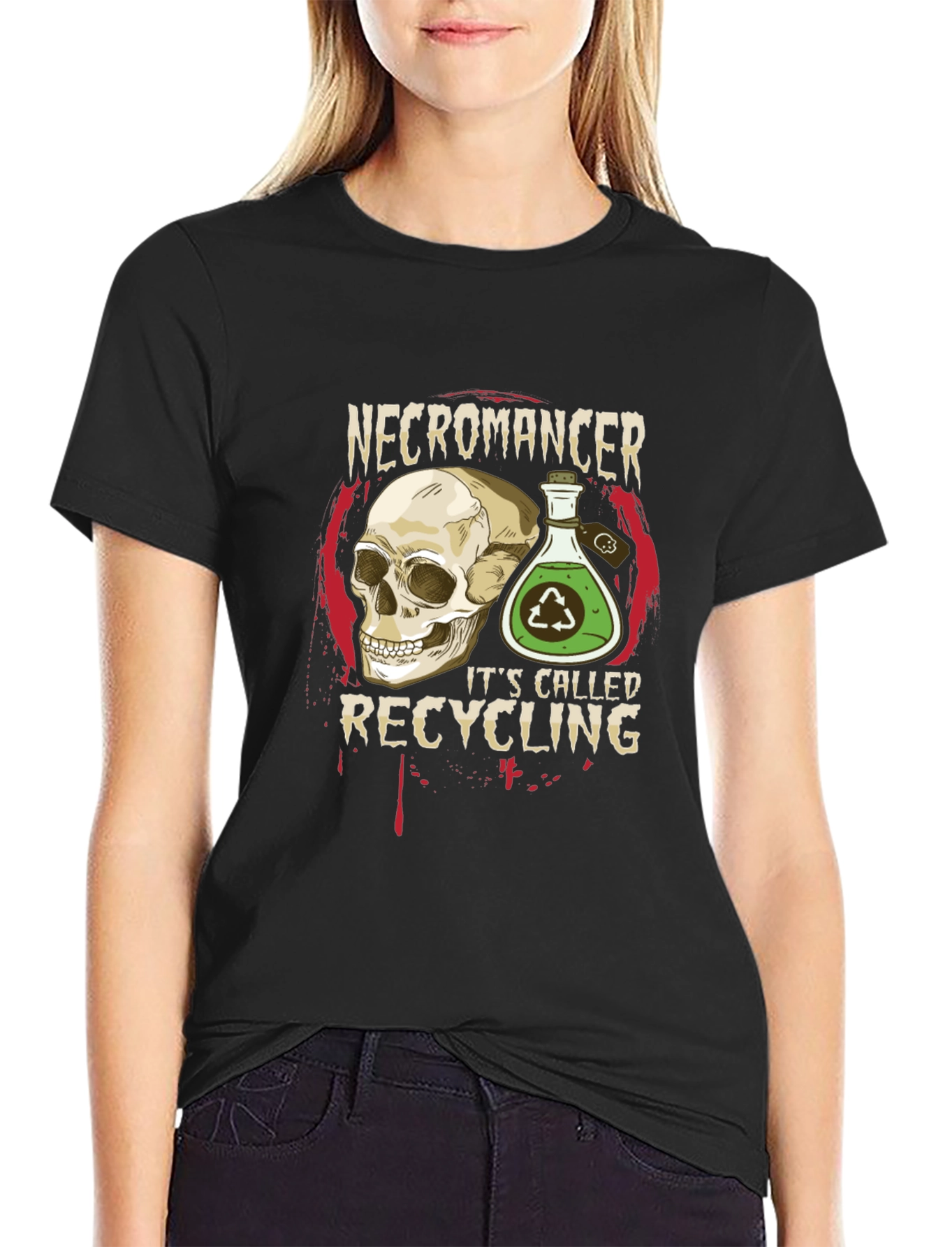 Necromancer Recycling T-Shirt - Skull & Potion Design