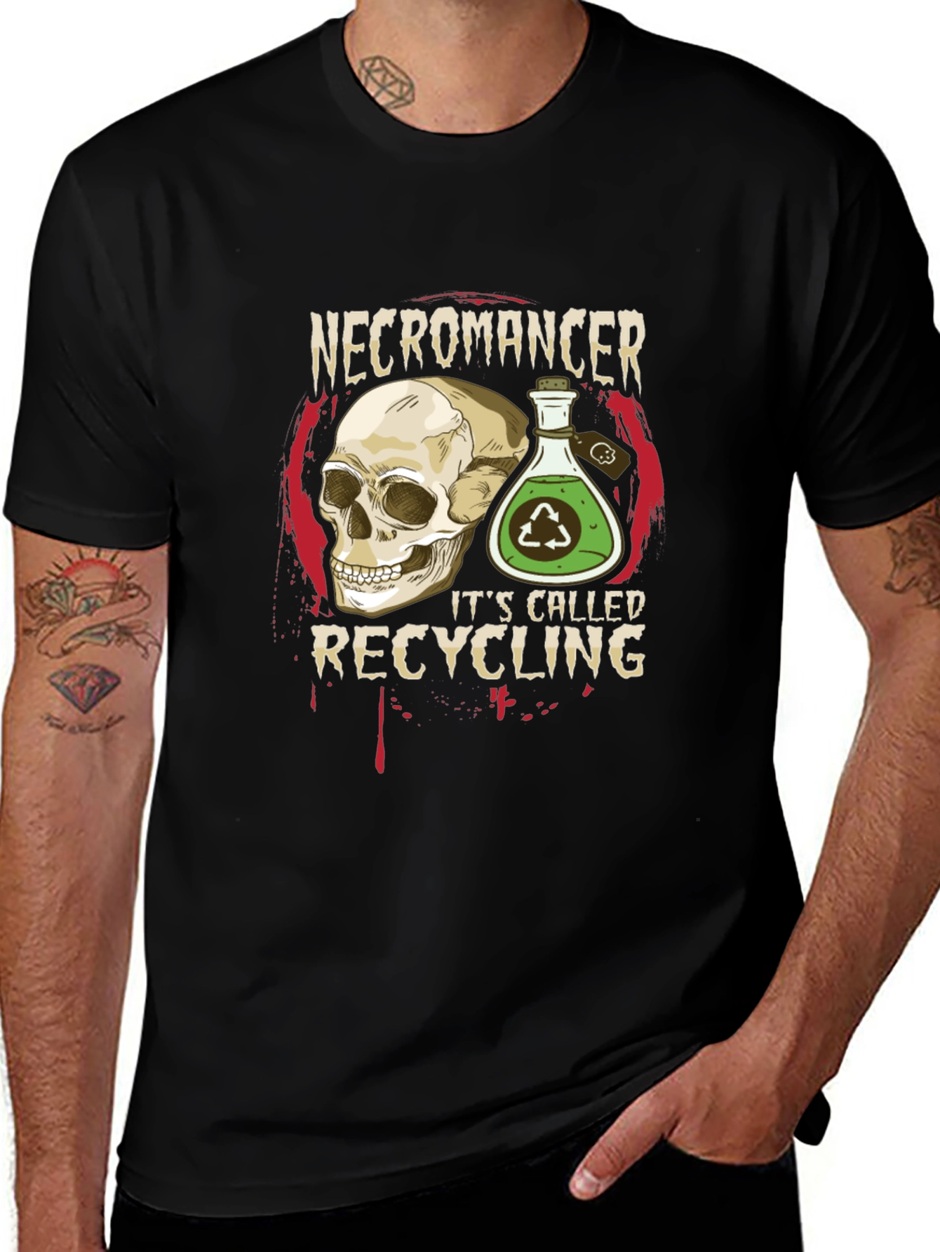 Necromancer Recycling T-Shirt - Skull & Potion Design
