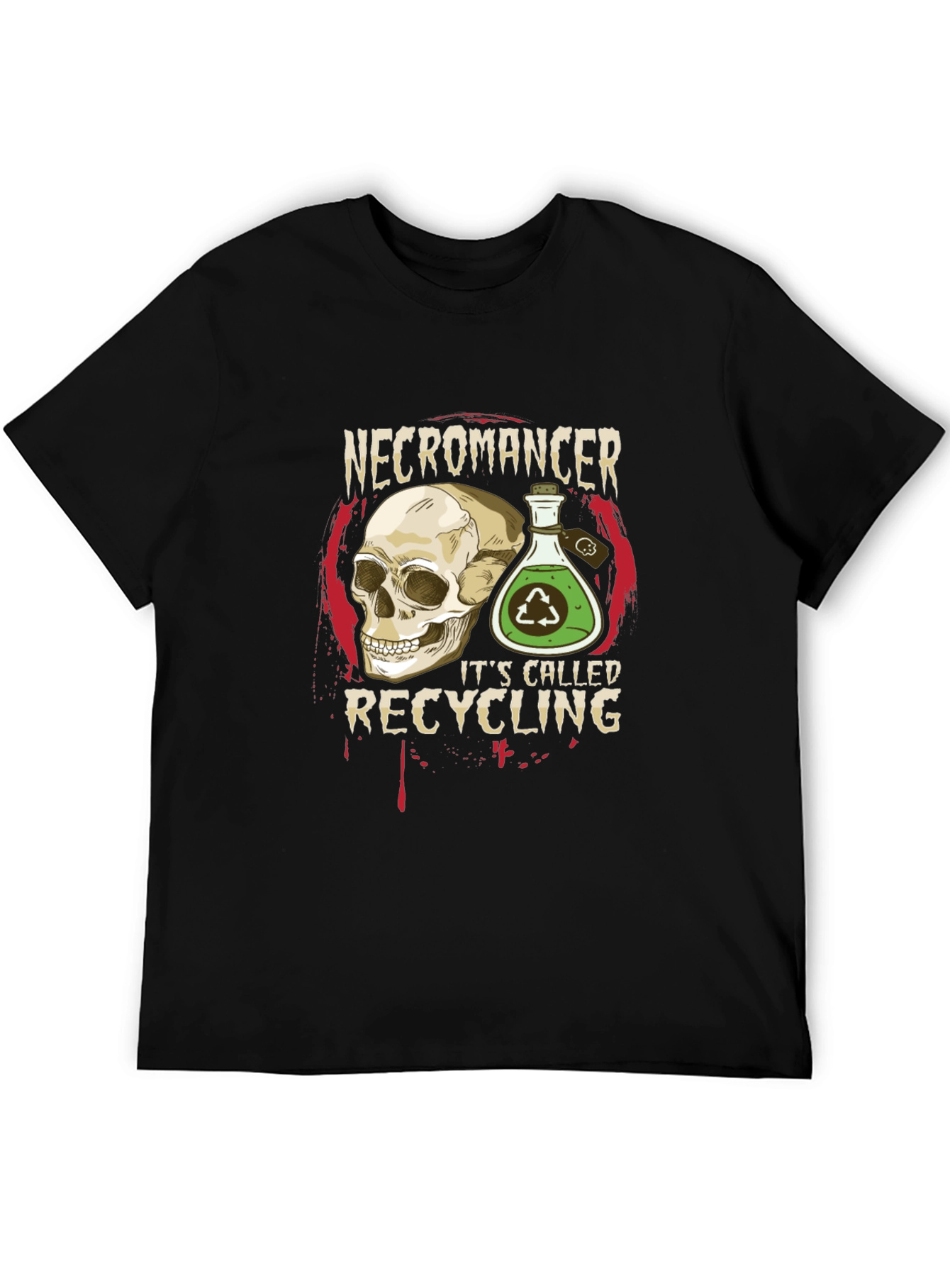 Necromancer Recycling T-Shirt - Skull & Potion Design