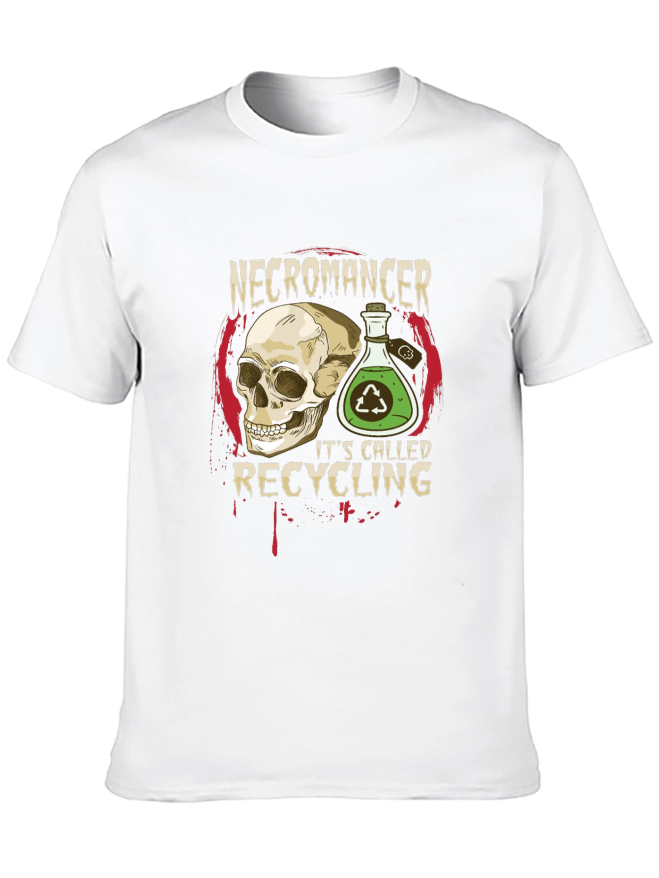 Necromancer Recycling T-Shirt - Skull & Potion Design