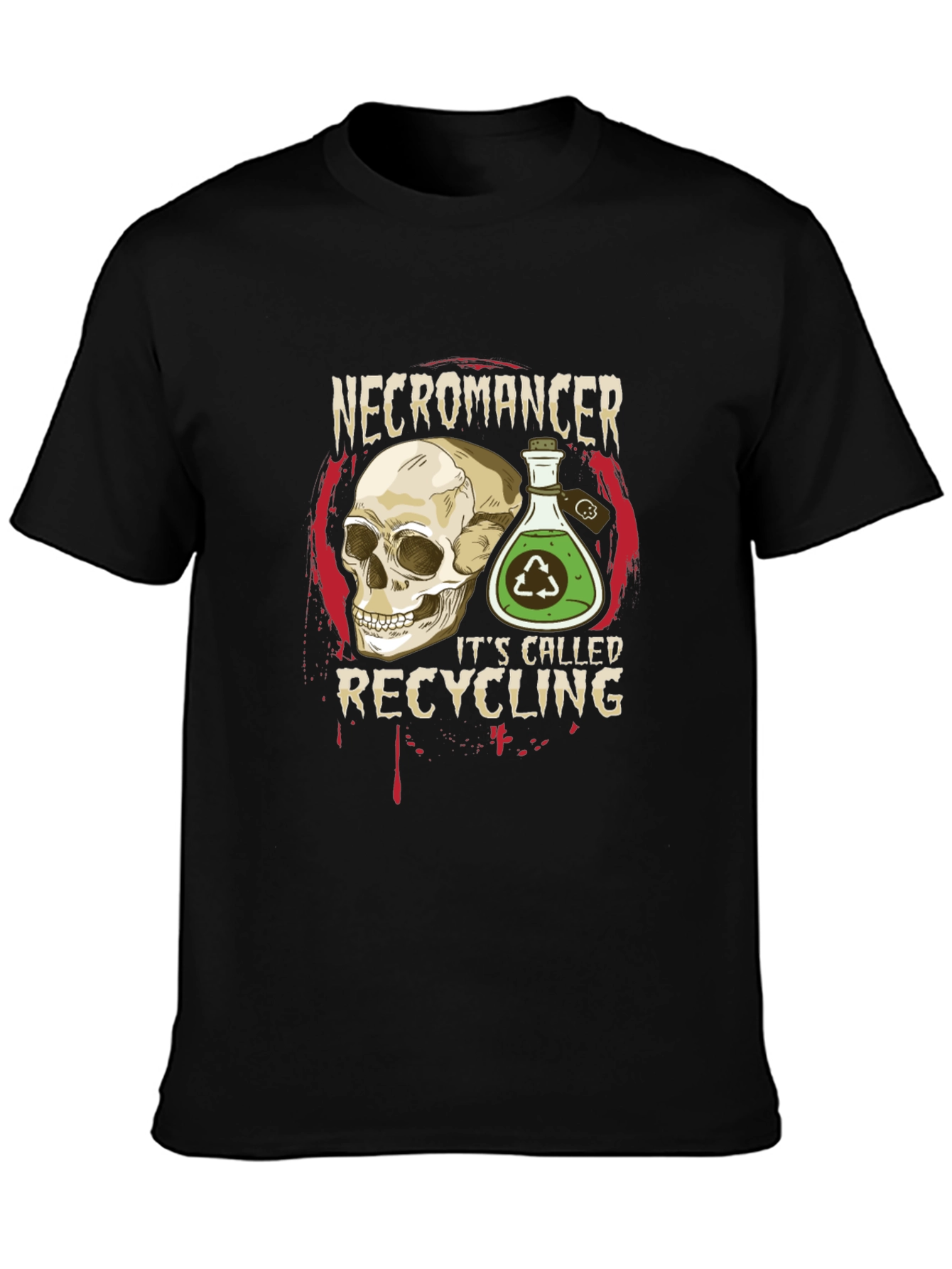 Necromancer Recycling T-Shirt - Skull & Potion Design
