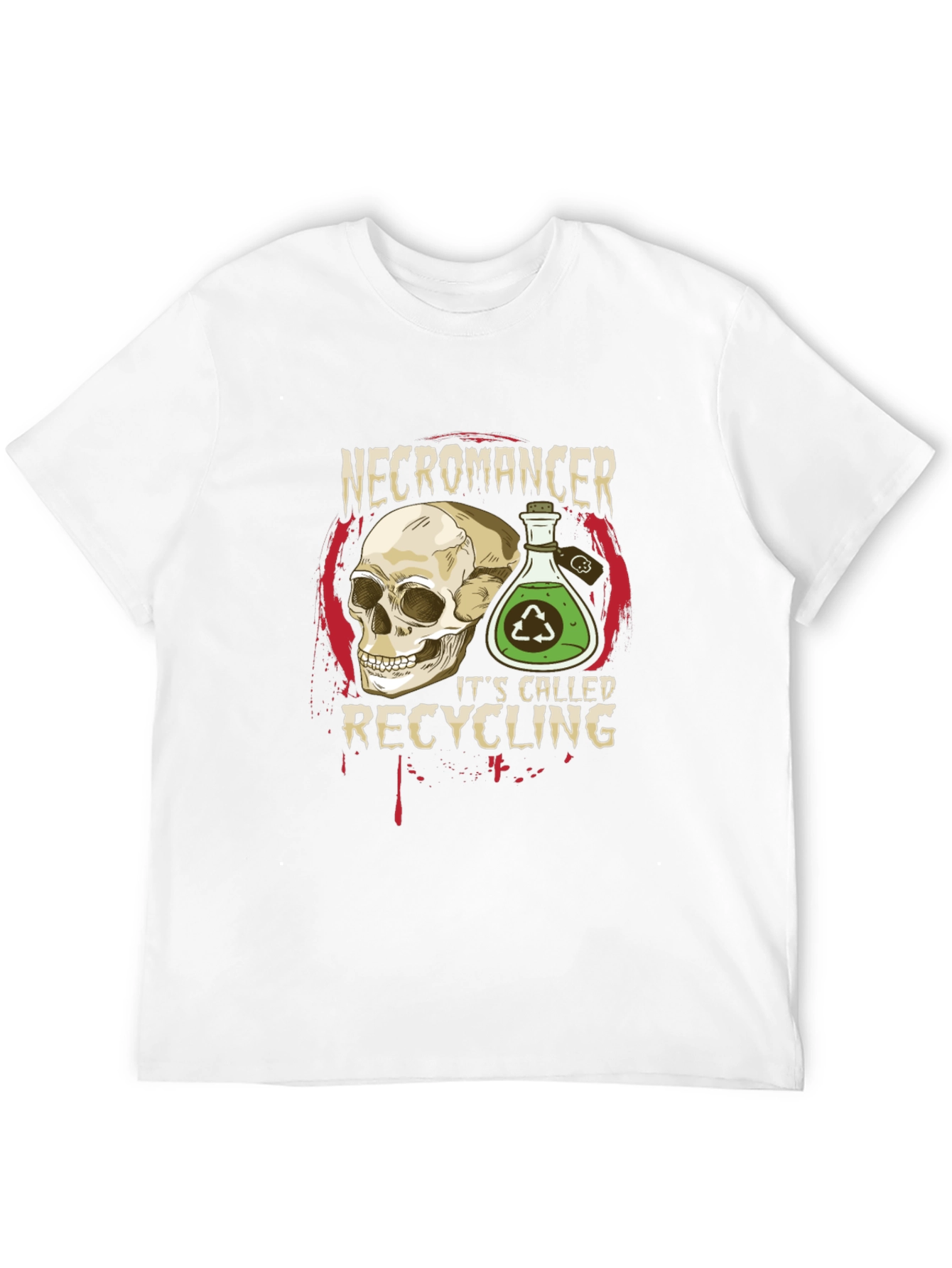 Necromancer Recycling T-Shirt - Skull & Potion Design