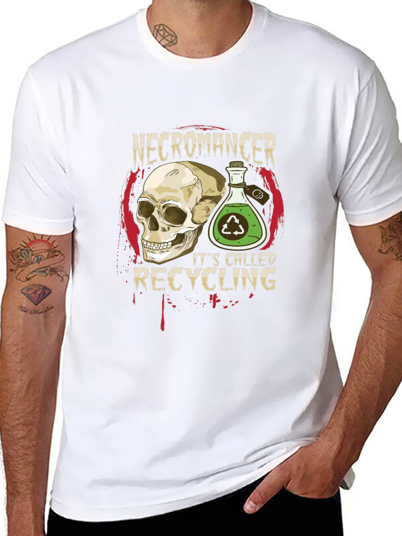 Necromancer Recycling T-Shirt - Skull & Potion Design