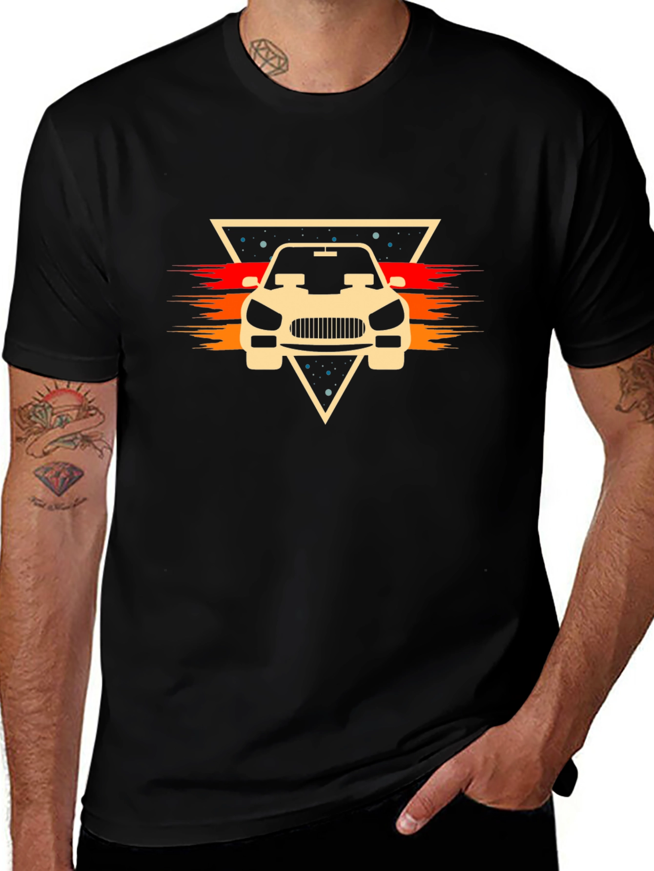 Retro Car Graphic Tee - Stylish Black Cotton T-Shirt