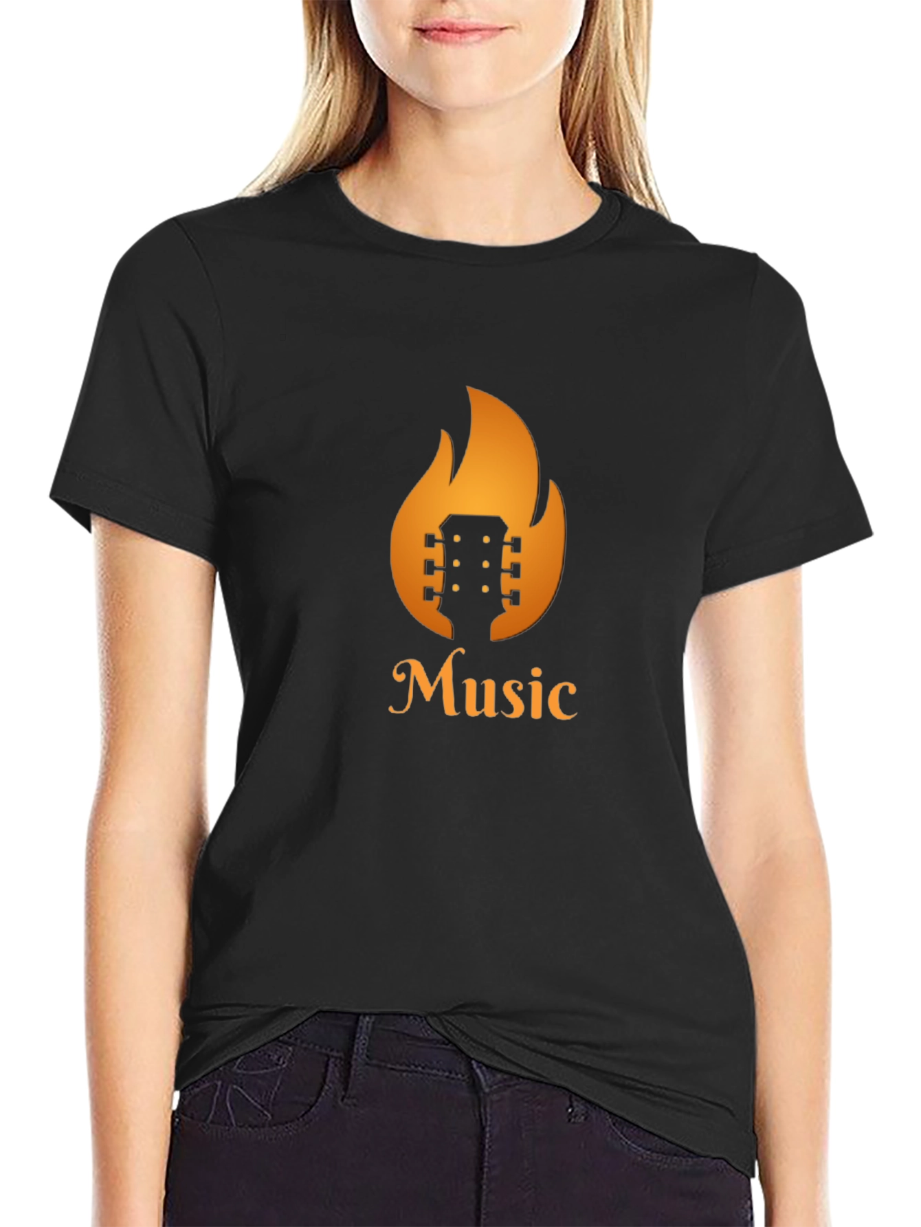 Fiery Music T-Shirt - Guitar in Flames Design