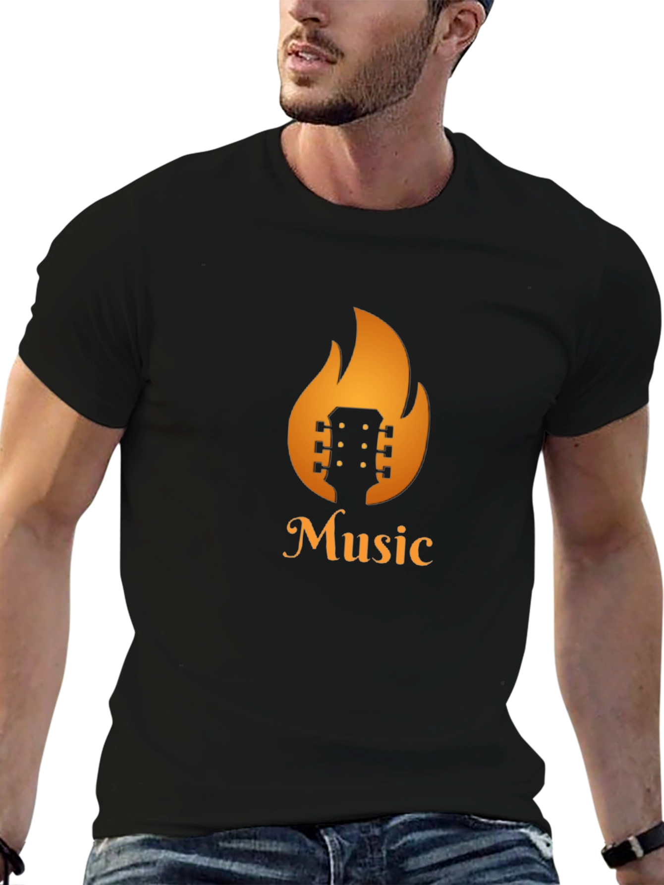 Fiery Music T-Shirt - Guitar in Flames Design