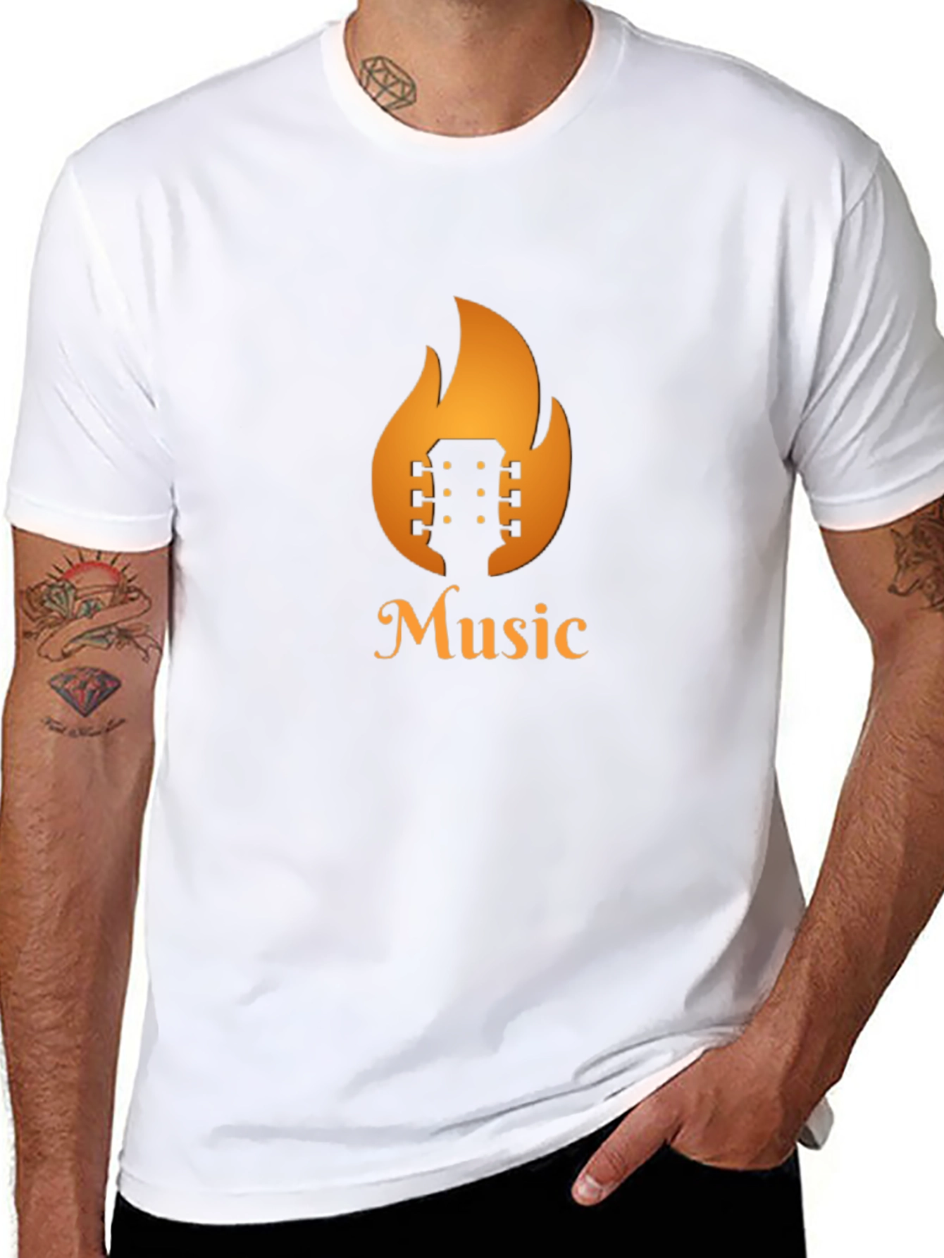 Fiery Music T-Shirt - Guitar in Flames Design