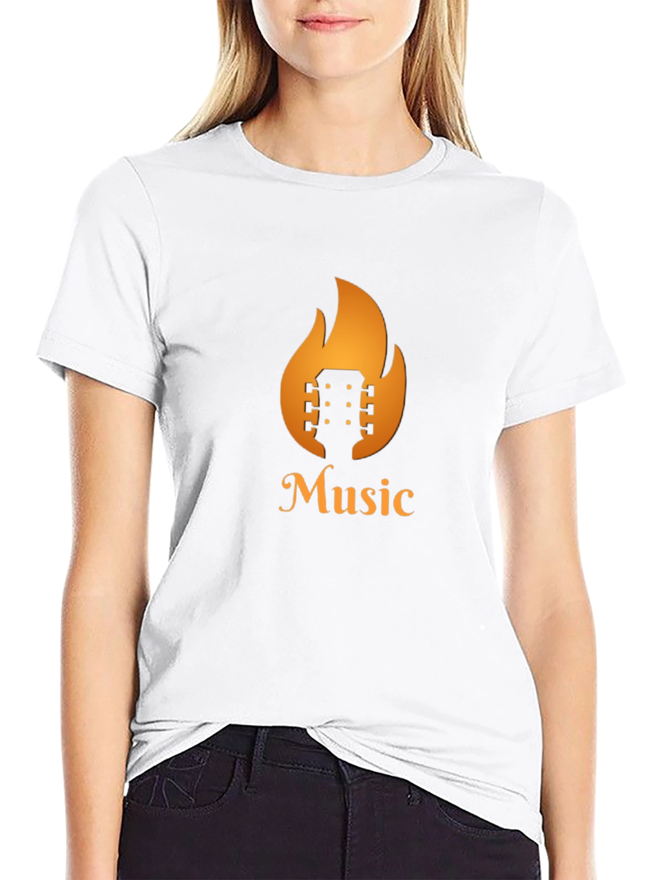 Fiery Music T-Shirt - Guitar in Flames Design