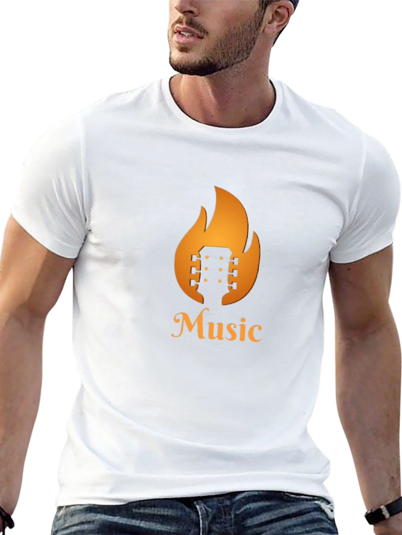 Fiery Music T-Shirt - Guitar in Flames Design