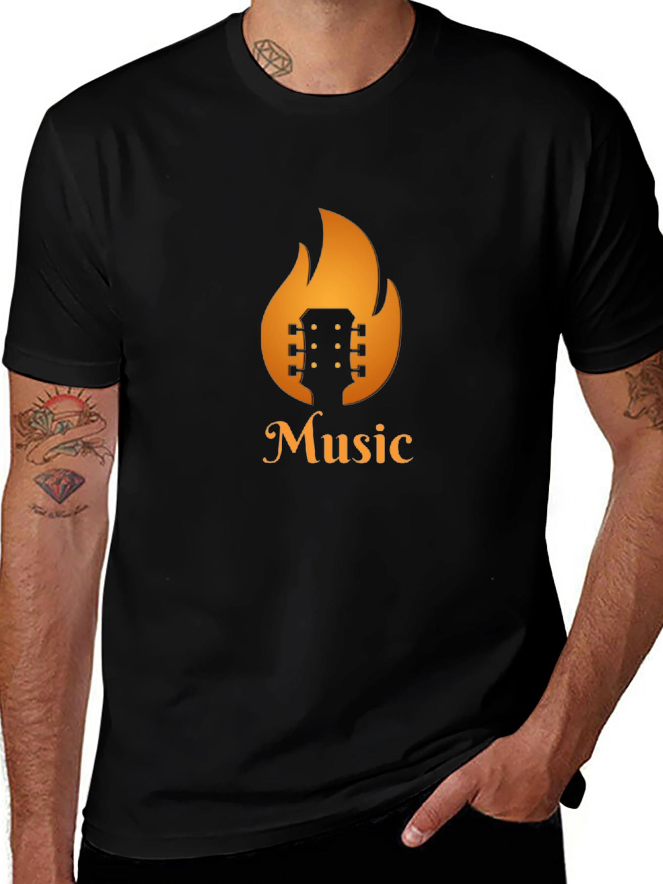 Fiery Music T-Shirt - Guitar in Flames Design