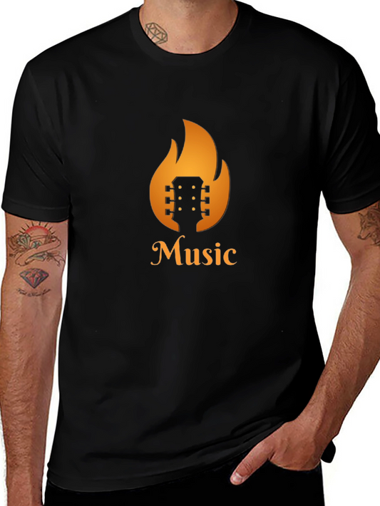 Fiery Music T-Shirt - Guitar in Flames Design