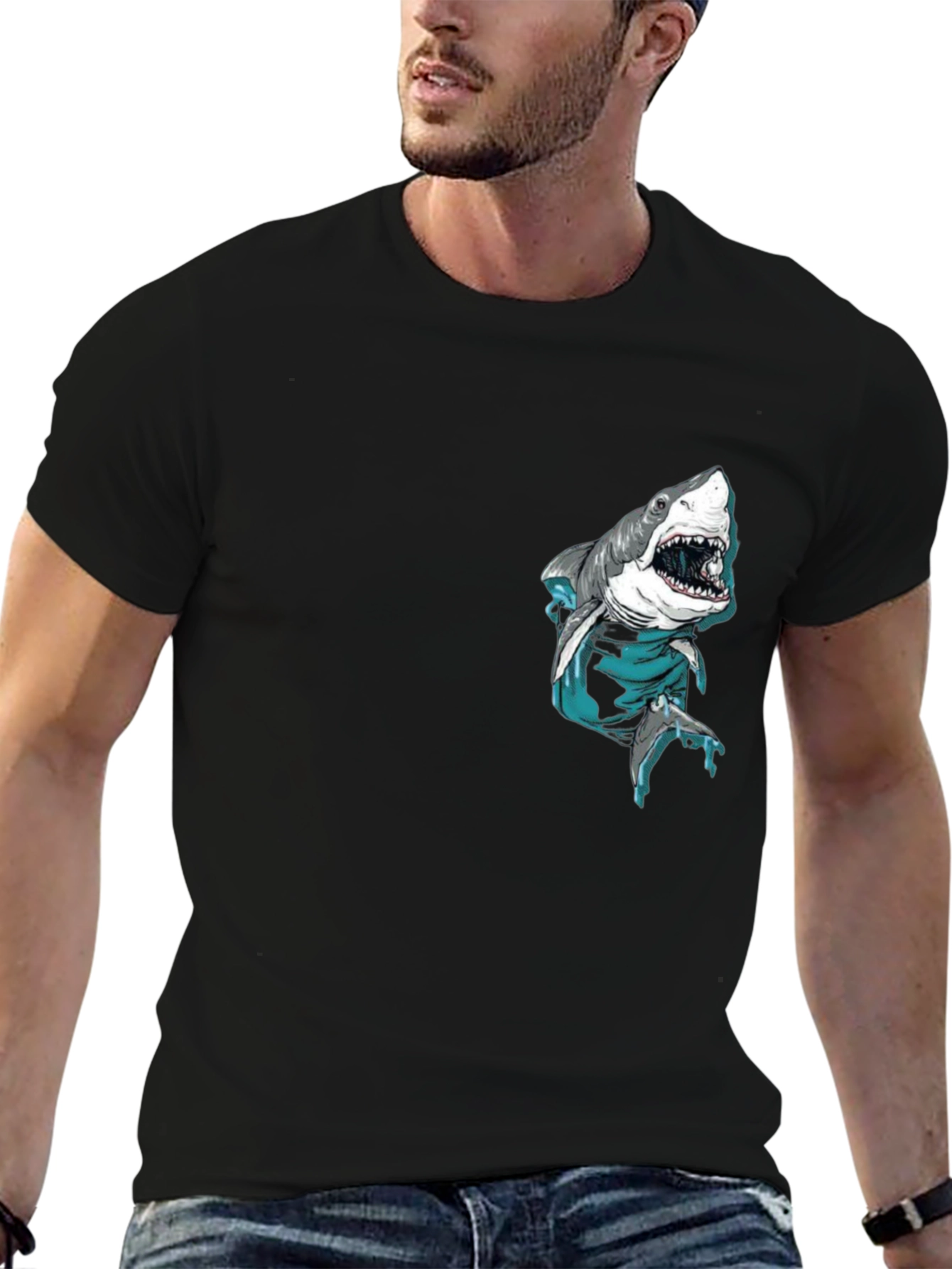 Shark Pocket Graphic Tee - Cool Mens Black T-Shirt