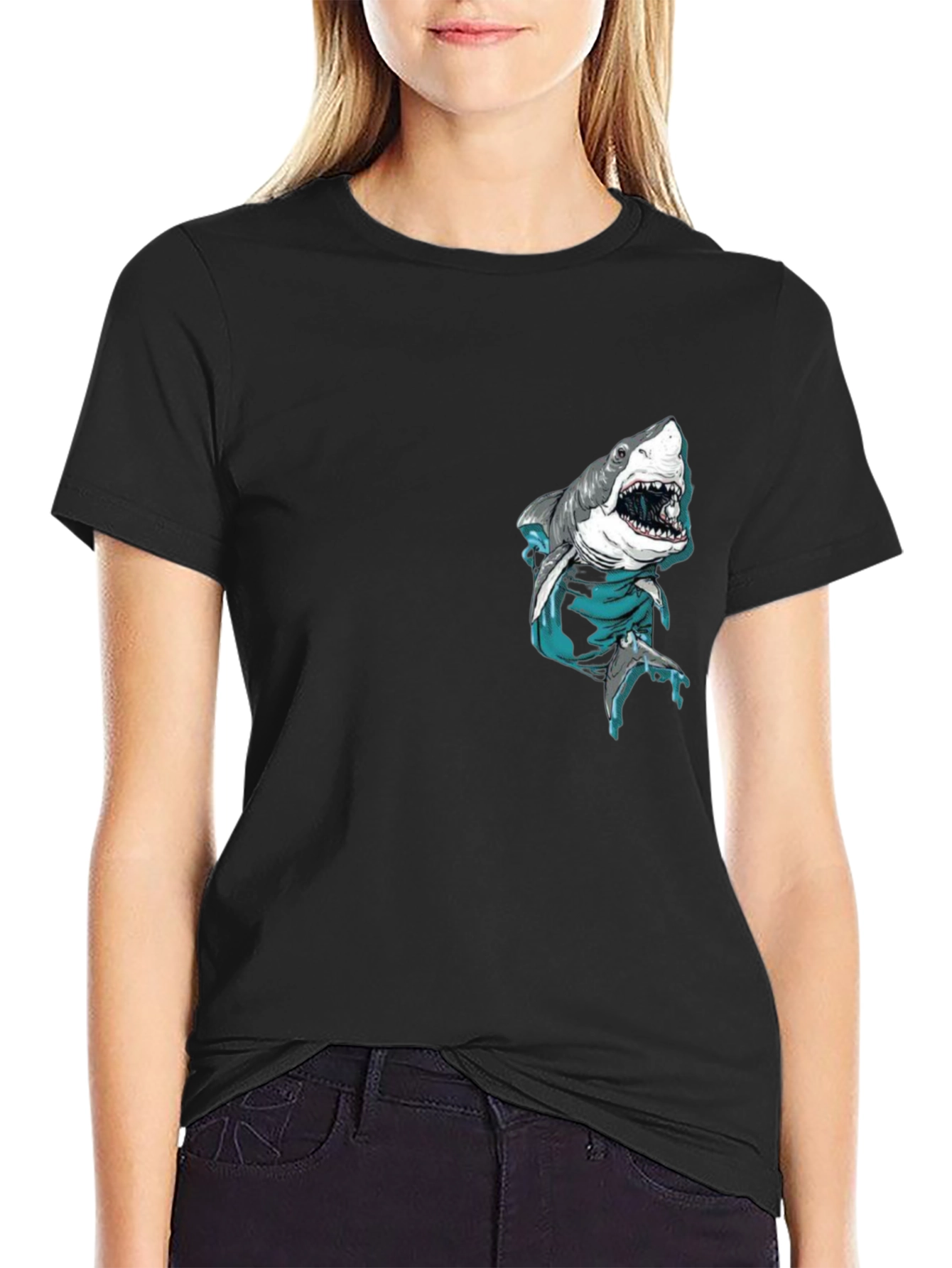 Shark Pocket Graphic Tee - Cool Mens Black T-Shirt