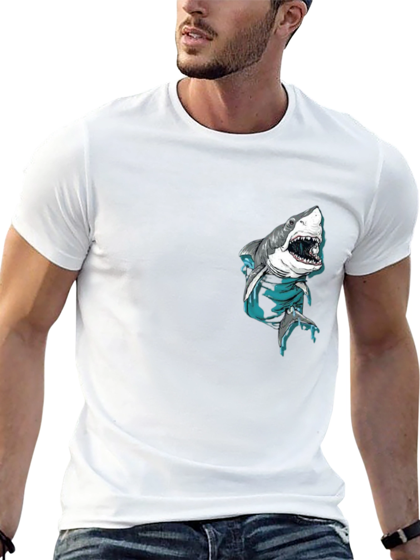 Shark Pocket Graphic Tee - Cool Mens Black T-Shirt