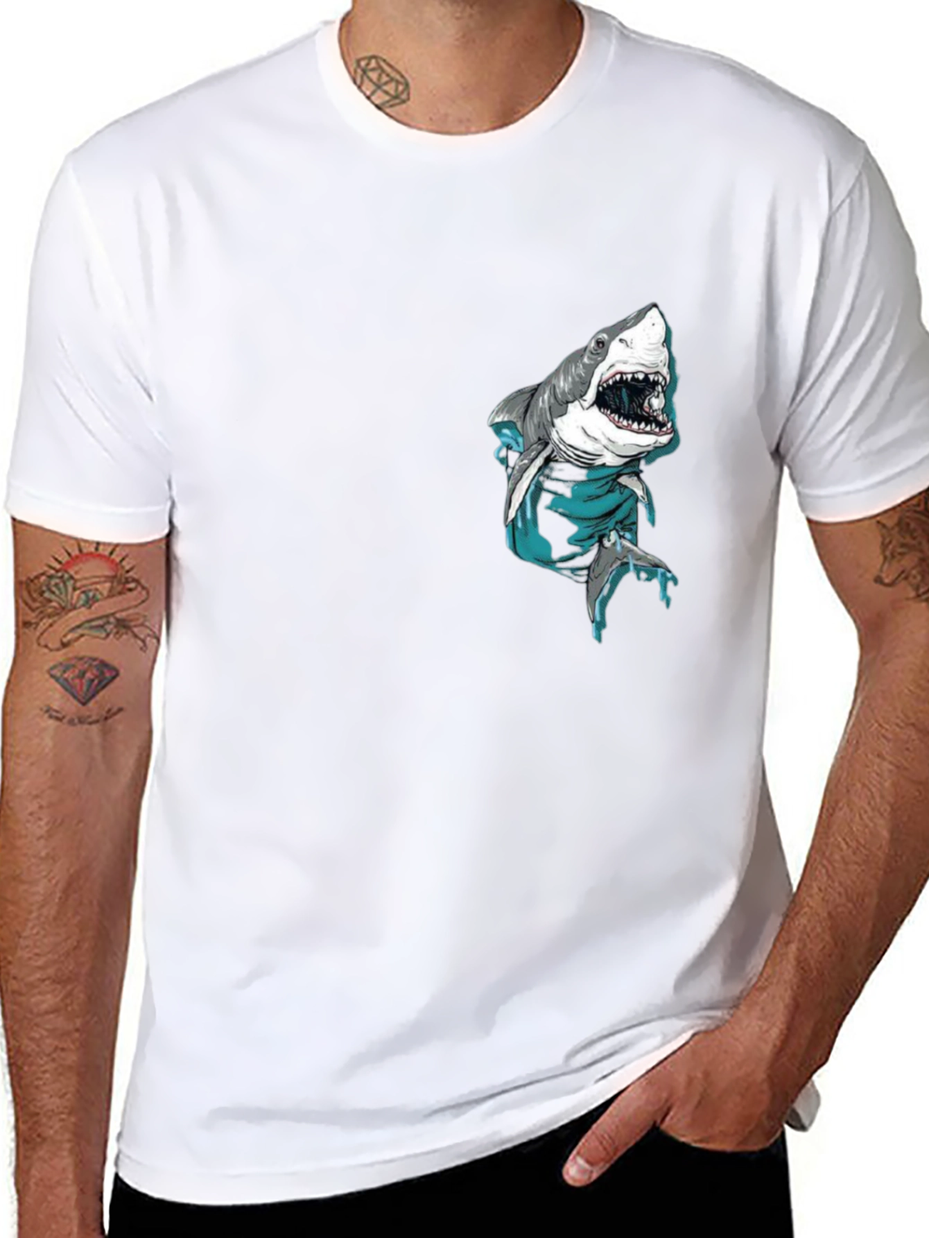 Shark Pocket Graphic Tee - Cool Mens Black T-Shirt