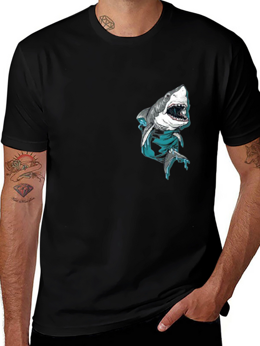 Shark Pocket Graphic Tee - Cool Mens Black T-Shirt