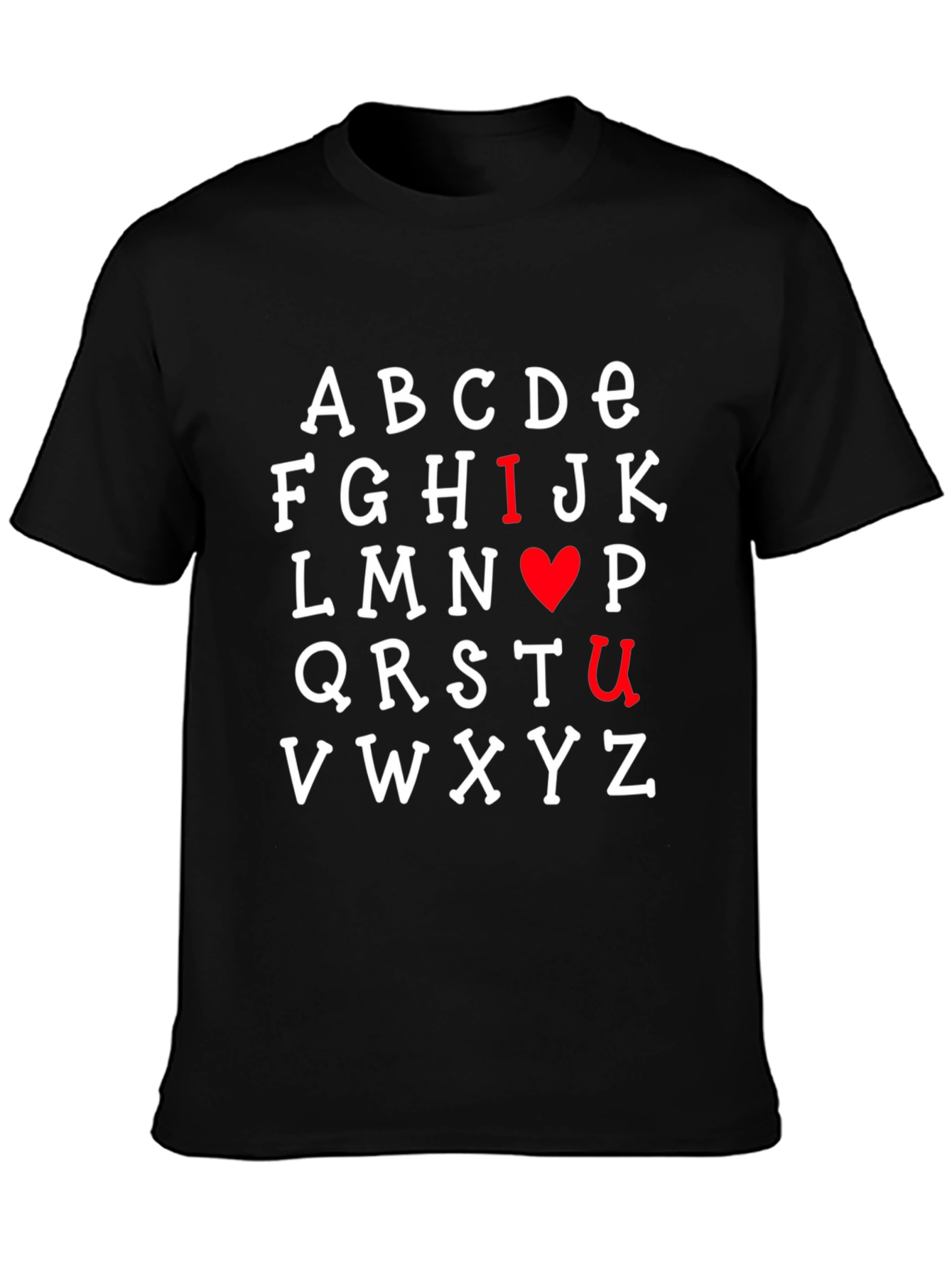 I Heart U Alphabet Graphic Print Black T-Shirt