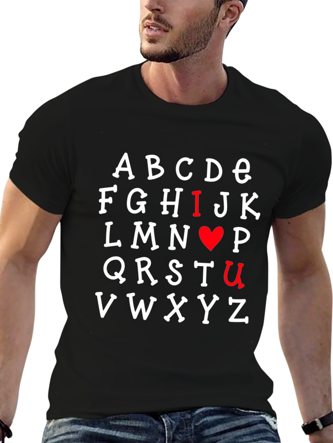 I Heart U Alphabet Graphic Print Black T-Shirt