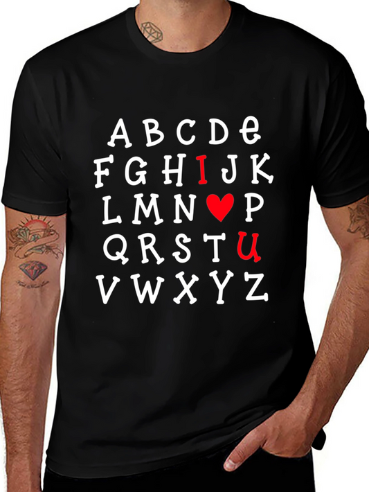 I Heart U Alphabet Graphic Print Black T-Shirt