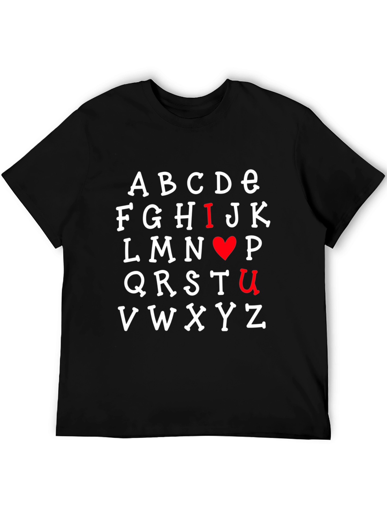 I Heart U Alphabet Graphic Print Black T-Shirt