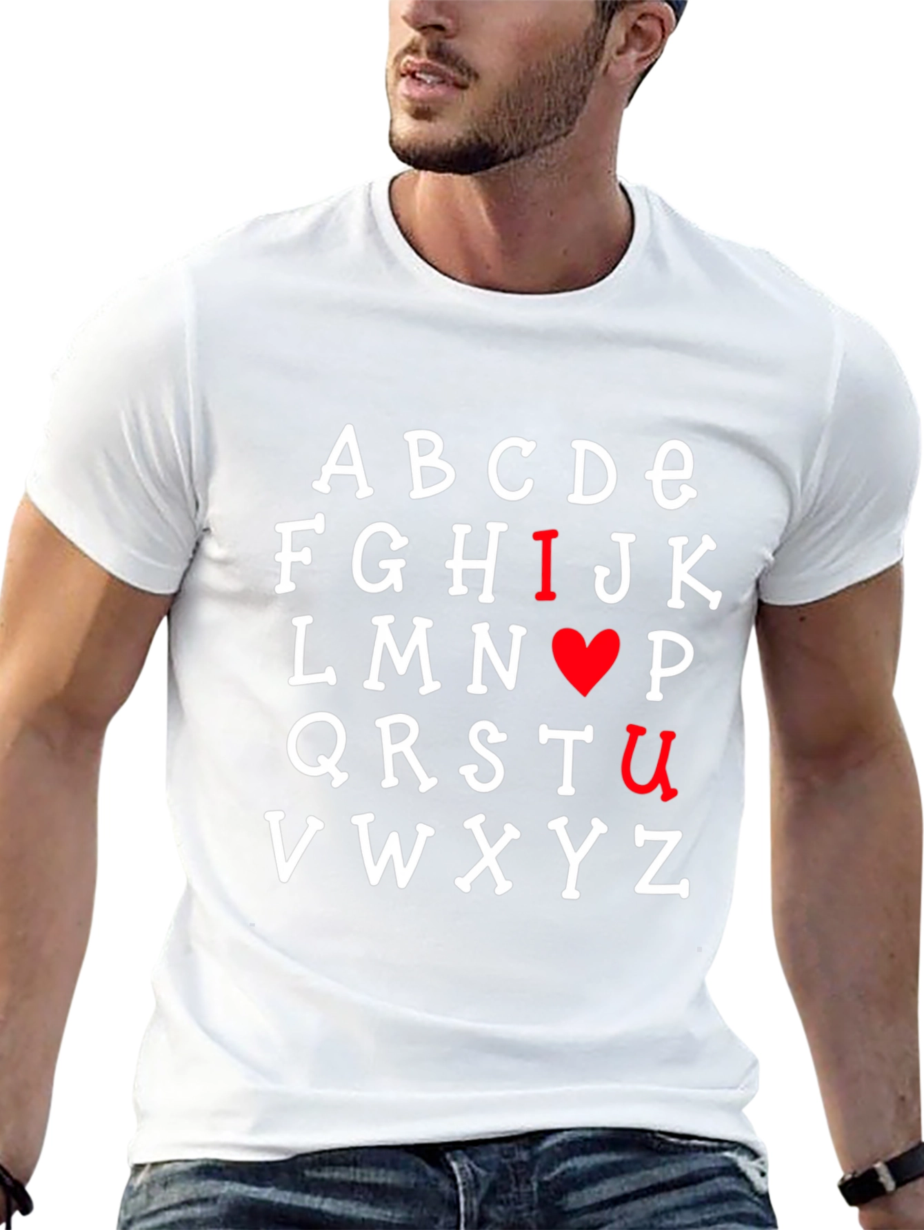I Heart U Alphabet Graphic Print Black T-Shirt