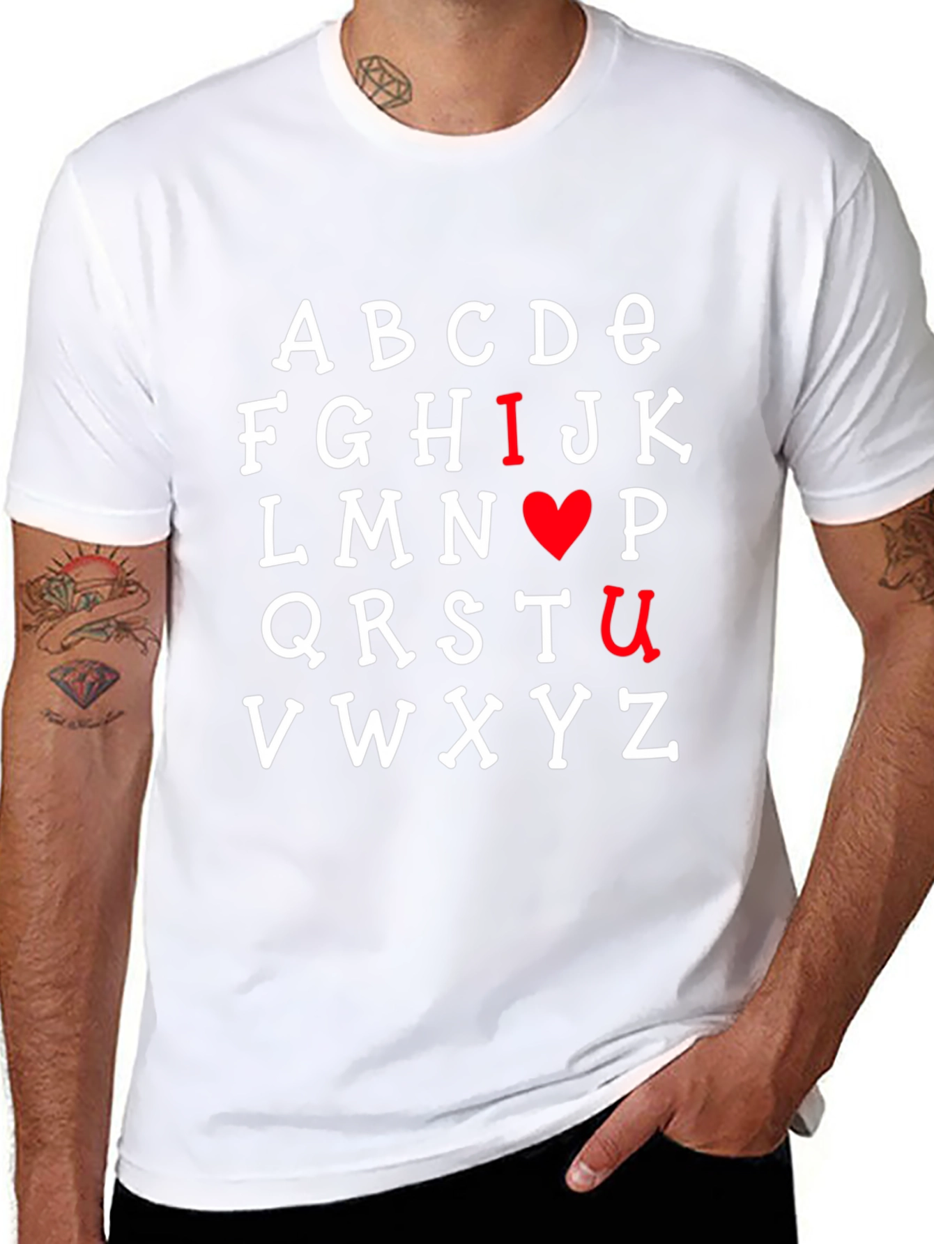 I Heart U Alphabet Graphic Print Black T-Shirt