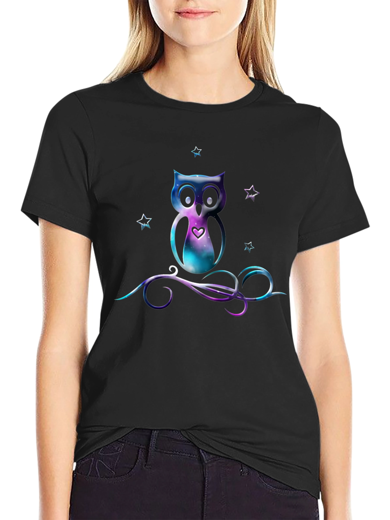 Galaxy Owl Graphic Tee - Stylish Mens Black T-Shirt