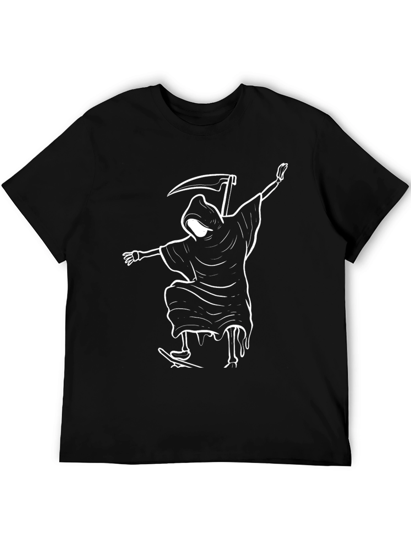 Grim Reaper Skateboard Graphic Tee - Black Cotton Blend