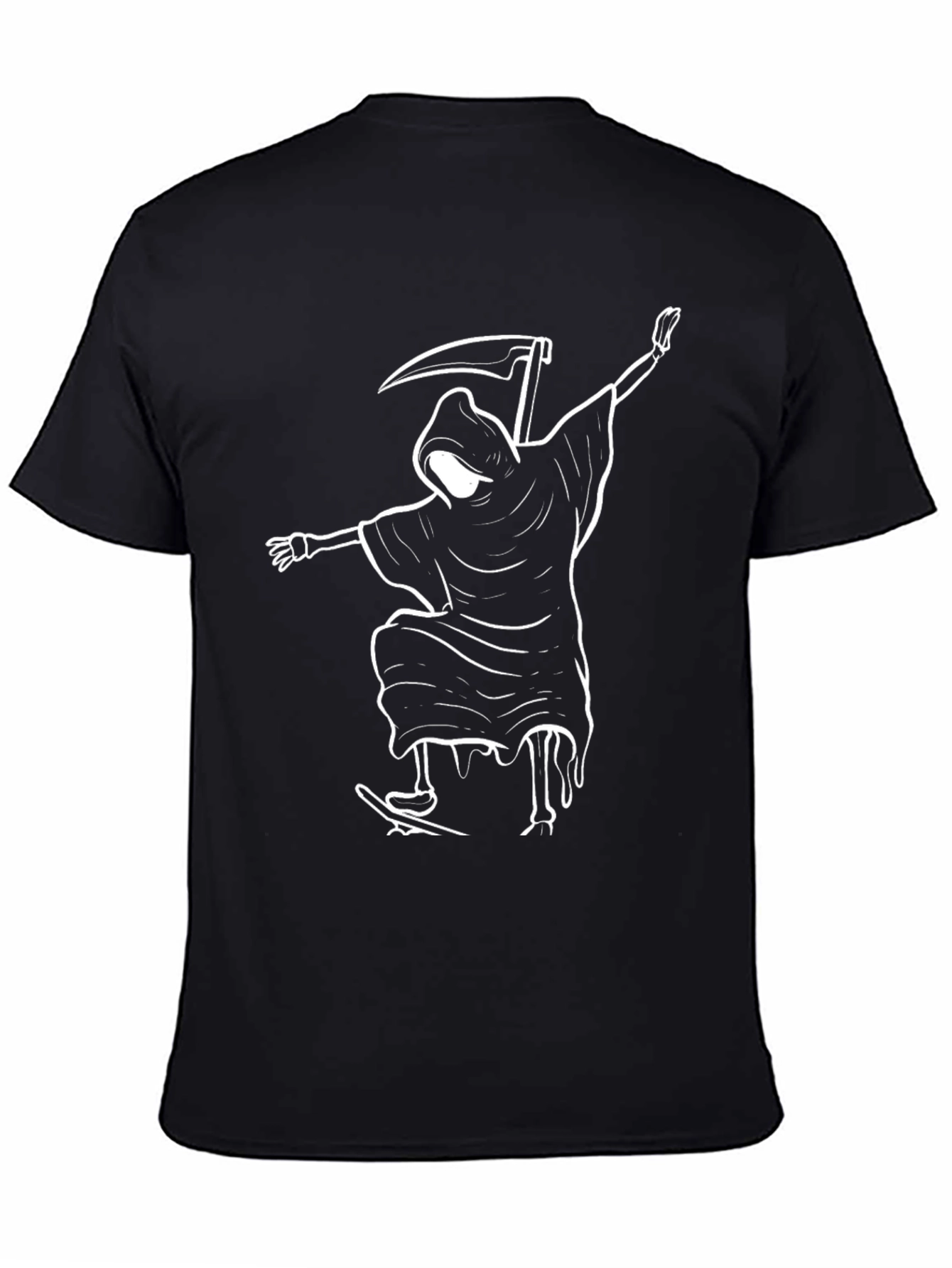 Grim Reaper Skateboard Graphic Tee - Black Cotton Blend