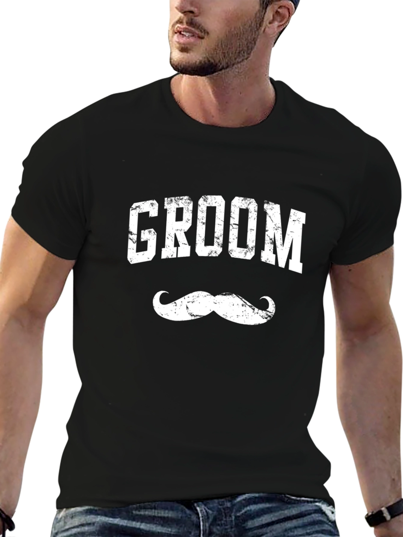 Groom Mustache Graphic Black T-Shirt