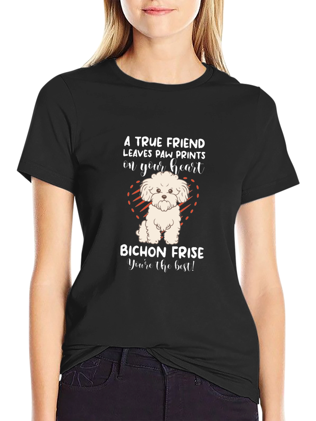 Bichon Frise Paw Print Heart T-Shirt