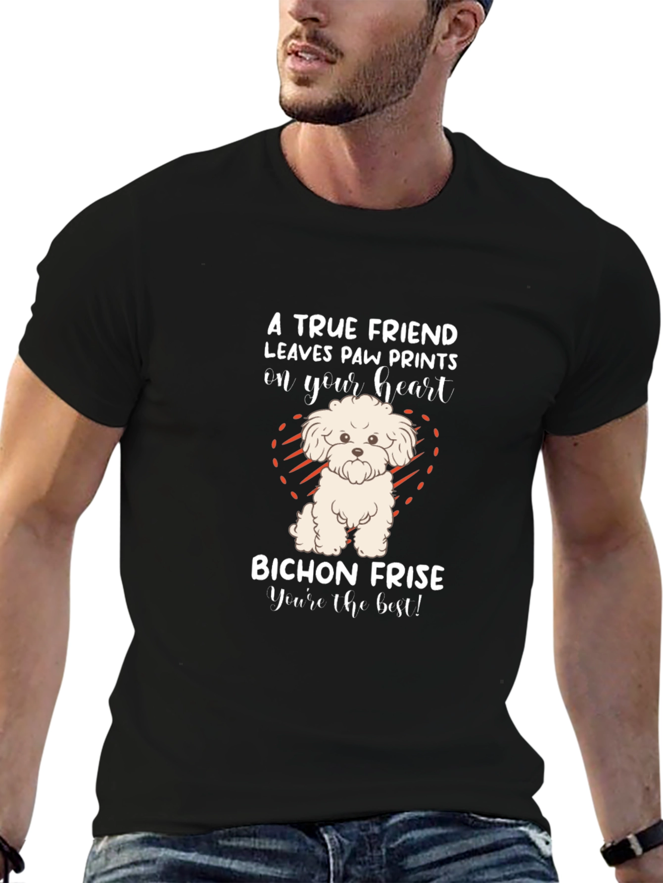 Bichon Frise Paw Print Heart T-Shirt