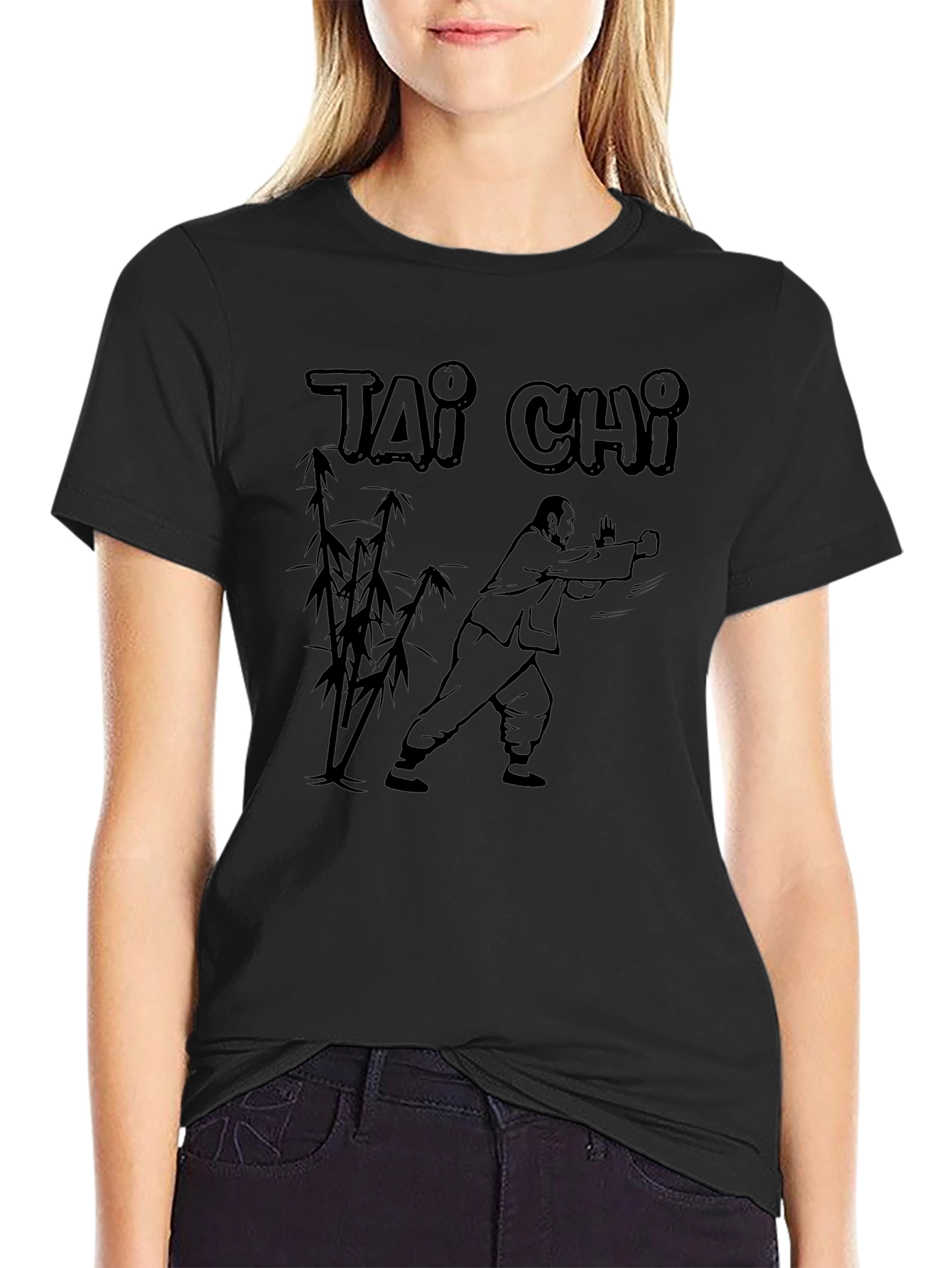 Tai Chi Graphic Print Crew Neck T-Shirt