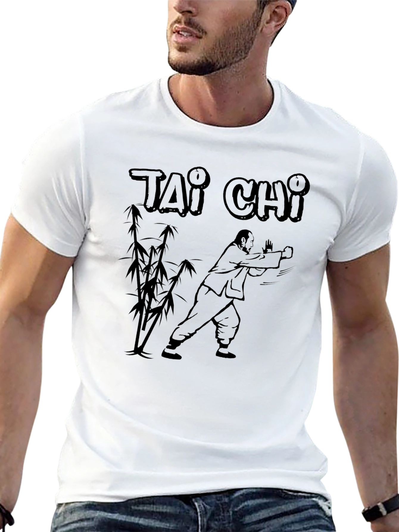 Tai Chi Graphic Print Crew Neck T-Shirt