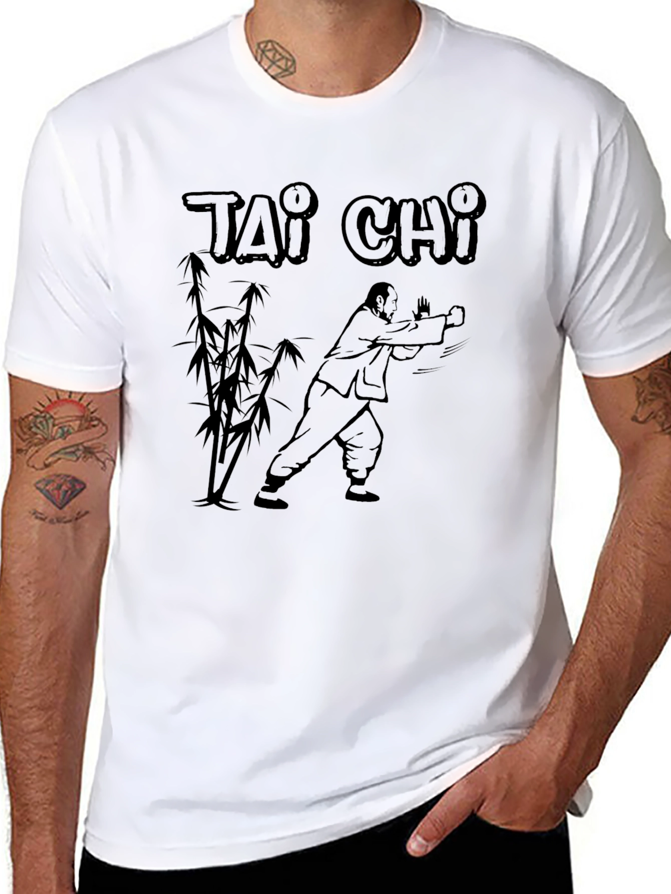 Tai Chi Graphic Print Crew Neck T-Shirt