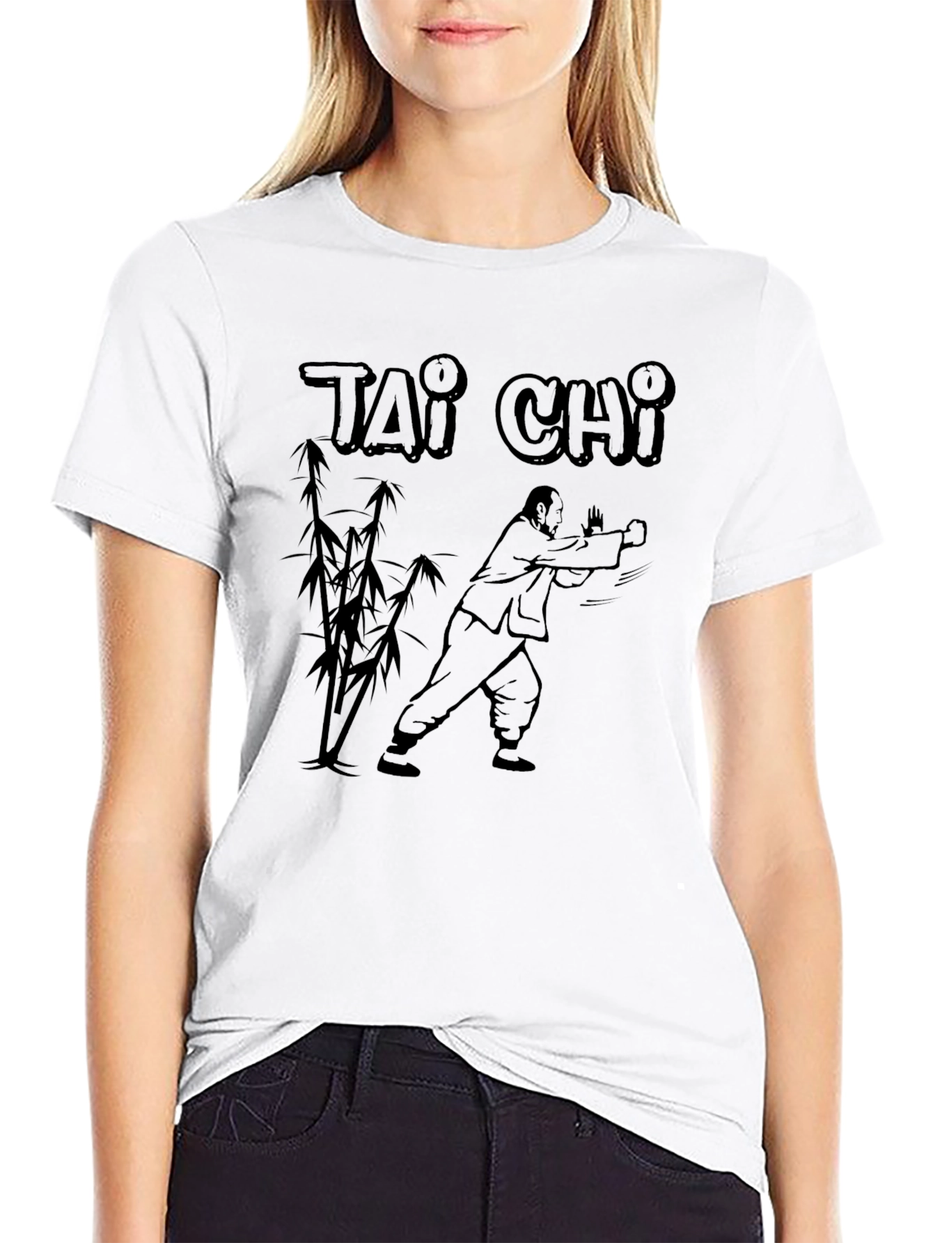 Tai Chi Graphic Print Crew Neck T-Shirt