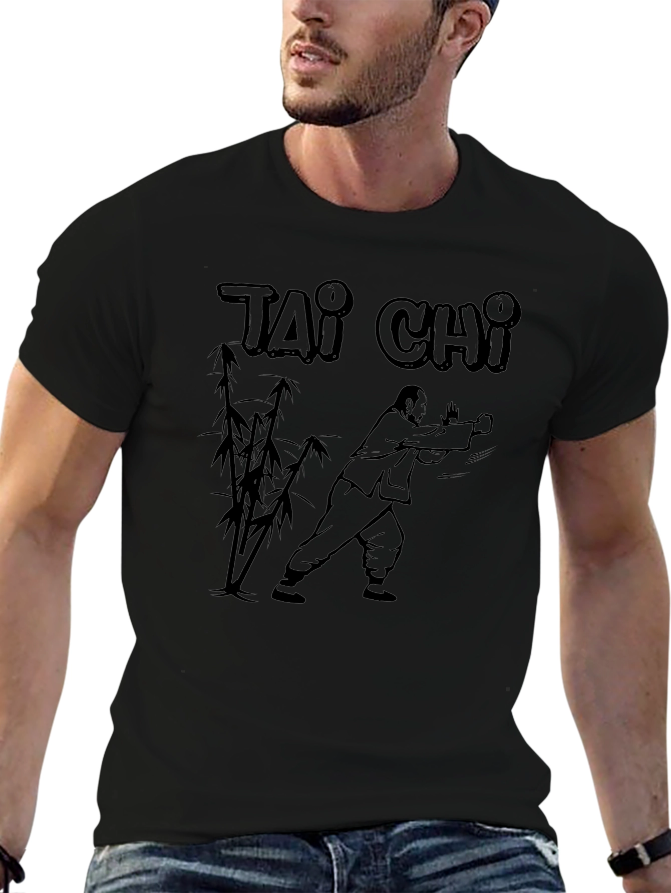 Tai Chi Graphic Print Crew Neck T-Shirt