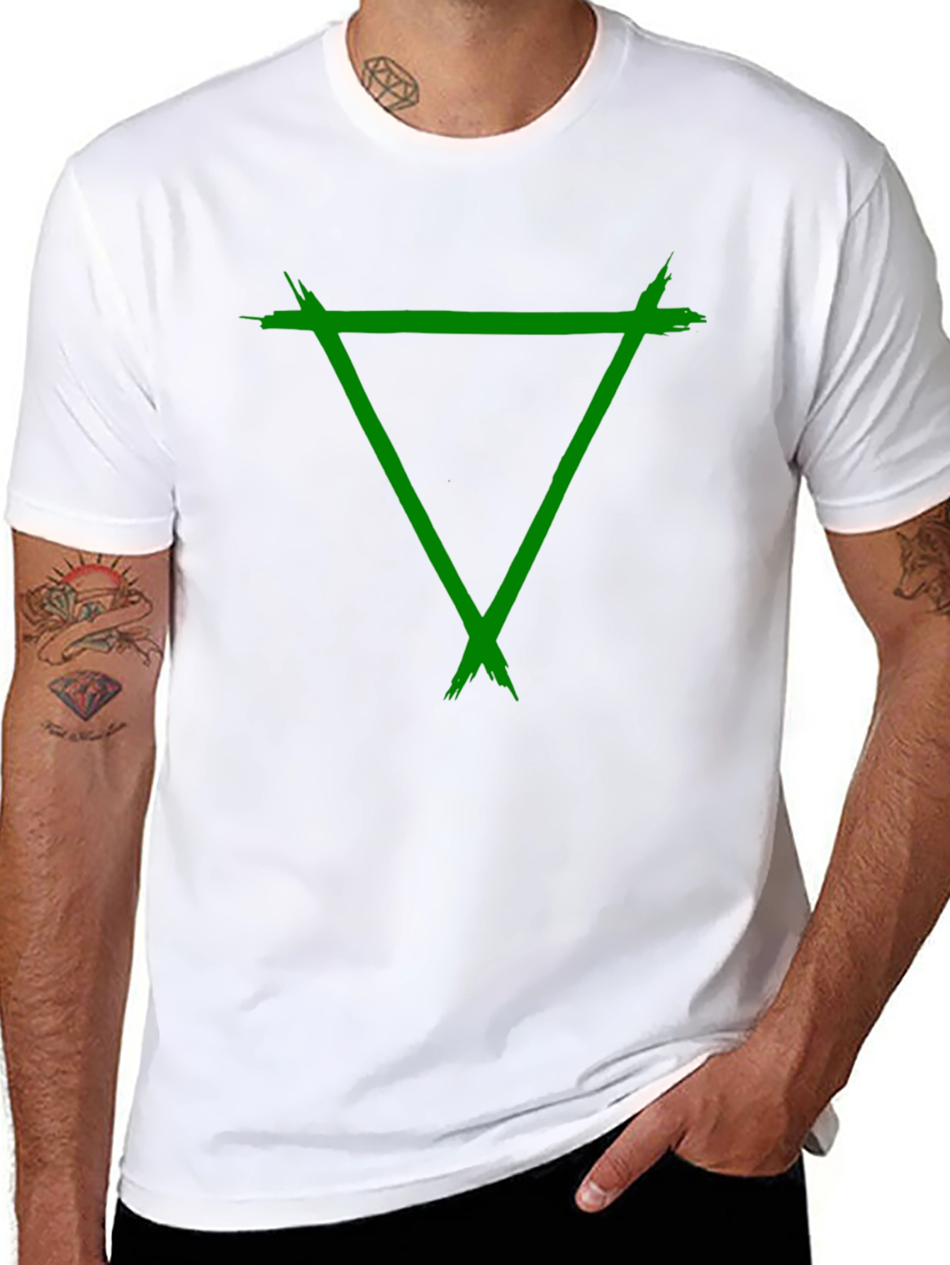 Green Triangle Graphic Black Tee Shirt